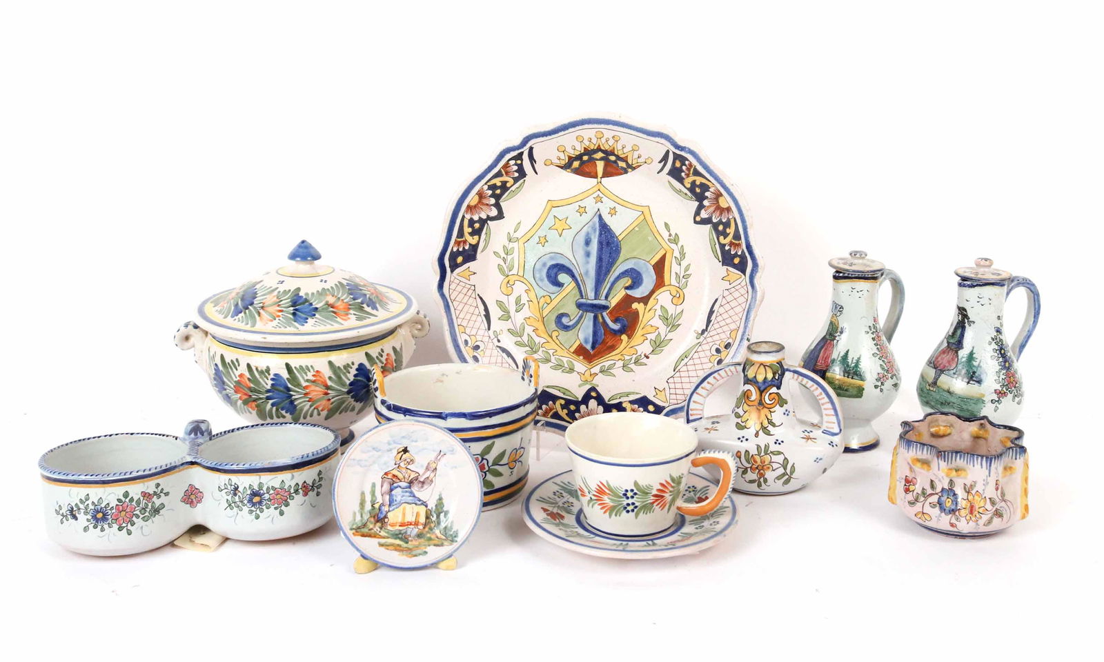 Quimper Covered Faux Double Handled Footed Bowl (1 of 10)