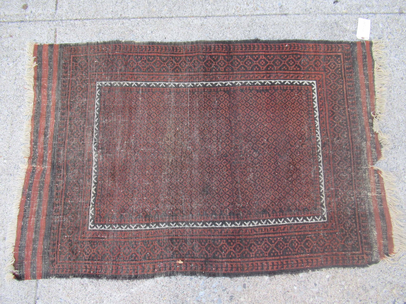 Caucasian Area Rug with Allover Geometric Design.: Caucasian Area Rug with Allover Geometric Design.. Used condition, wear, worn, tears, 64" x 43"