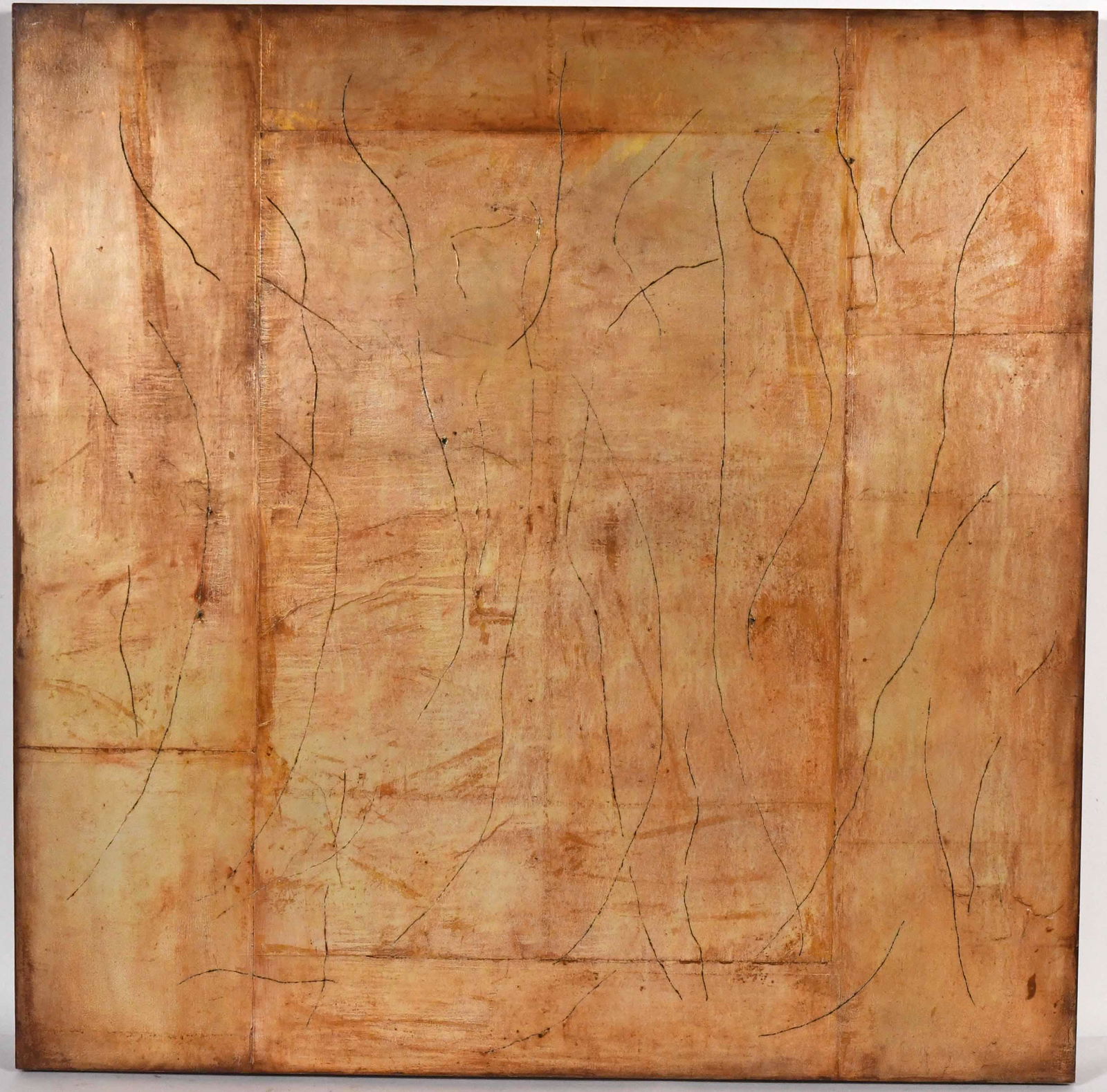 Oil on Japanese Tea Paper, Robilee Frederick: (American, 20th Century) "Shadow Lines IV, 200" 36"h x 36"w Ruth Bachofner Gallery, Santa Monica, CA
