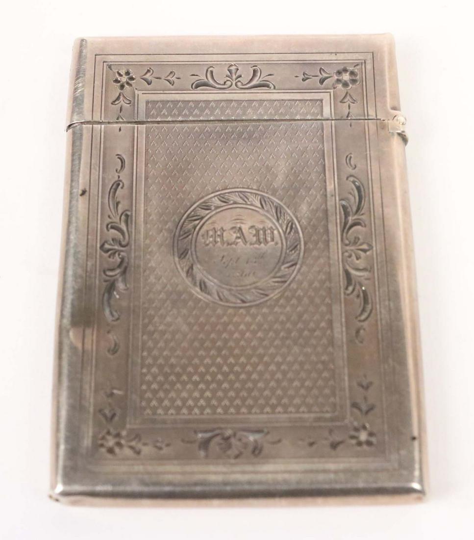 Gorham Silver Calling Card Case: Monogrammed "MAW" and dated September 13, 1860. Size: 3 1/2"h x 2 1/2"w Provenance: Property from the Estate of Judith Applegate, Princeton, NJ.