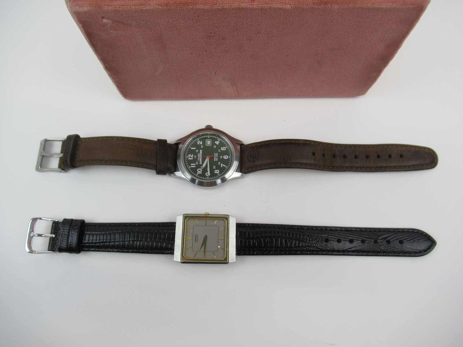 Vintage Seiko Quartz Tank Men's Dress Watch: Vintage Seiko Tank Men's Watch together with a Men's Timex Expedition Quartz watch Used condition. Wear/worn.