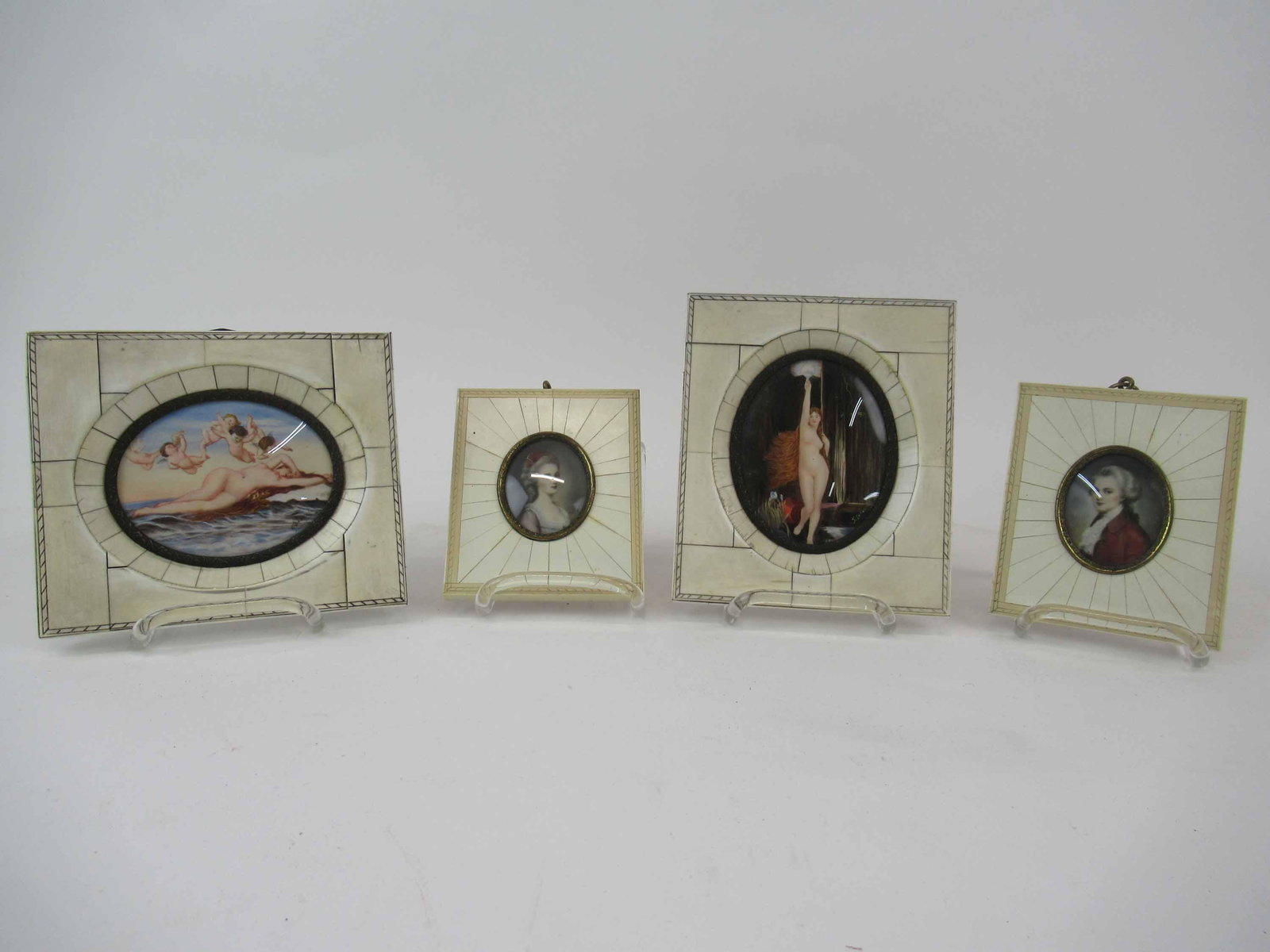 Group of Assorted Portrait Miniatures: Group of Assorted Portrait Miniatures. Comprising 4 portraits that are after famous artists . Alexander Cabanel the birth of Venus, Jules Joseph Lefebvre La Verite and two portraits signed illegibly o