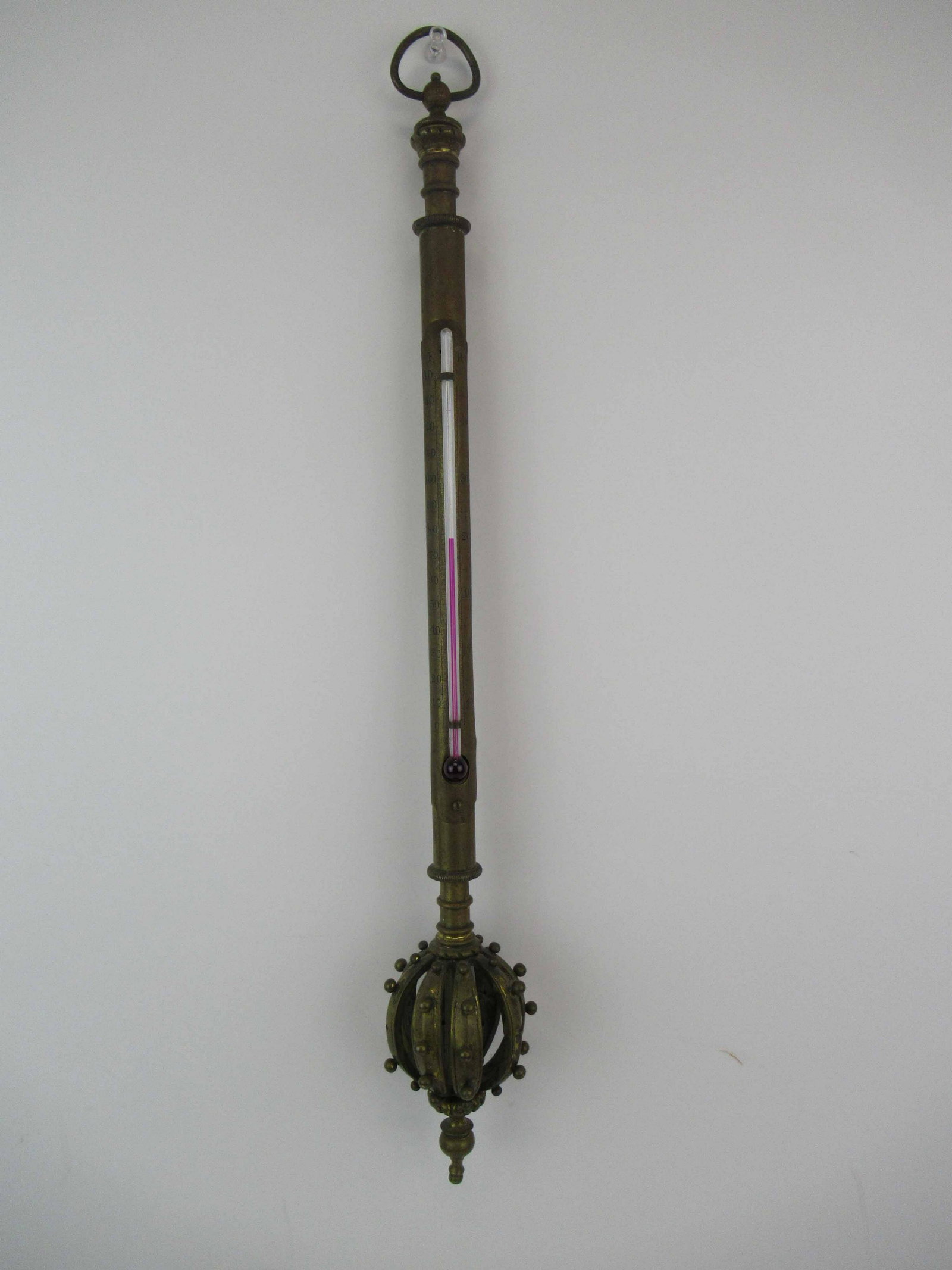 Brass Scepter Form Thermometer: Brass Scepter Form Thermometer. Used not working condition, missing balls. 18 1/4" Tall
