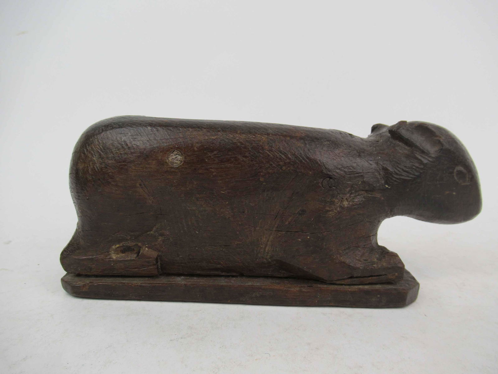 Antique Primitive Carved Wooden String Dispense: Antique Primitive Carved Wooden String Dispenser. Used condition, wear, worn, missing spool bar. 8" long x 2 1/2" wide x 3 1/4" tall