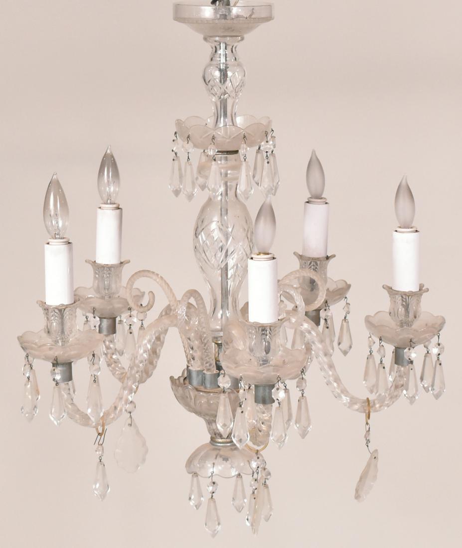 George III Style Five-Light Crystal Chandelier: George III Style Five-Light Crystal Chandelier 19th C.Some losses and chips. Apx. 25"h x 21"dia. Provenance: Property from the Estate of Alice Whitney Lorillard, Far Hills, New Jersey