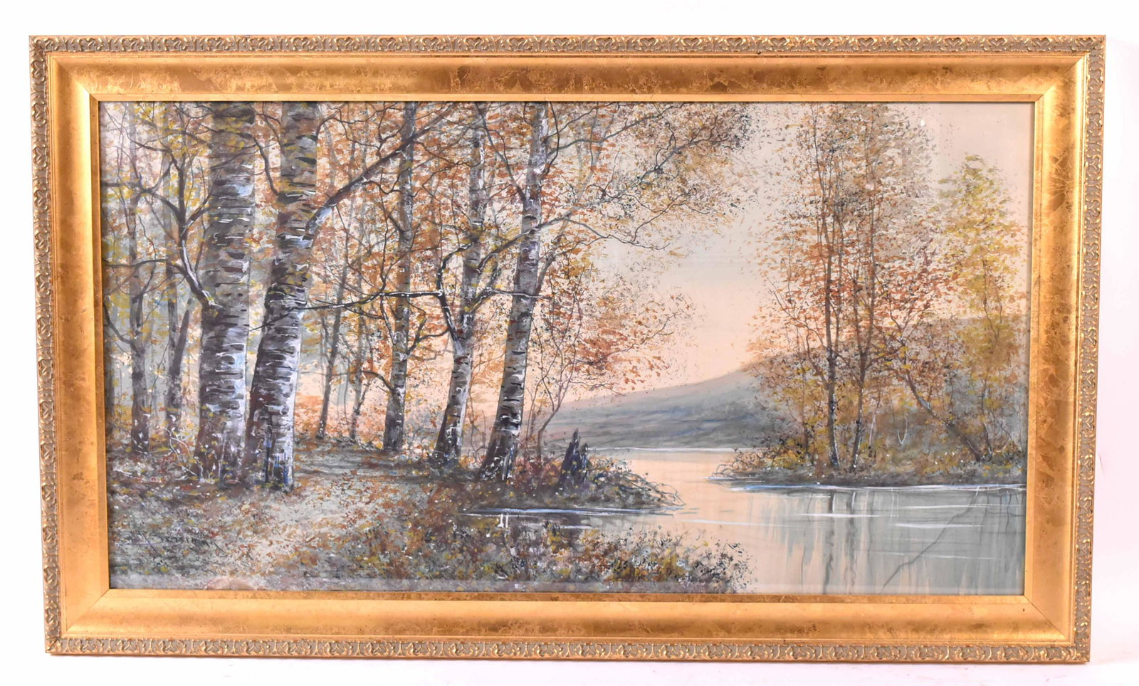Gouache, Fall Riverscape, Raphael Senseman: (American, 1870-1965) signed l.l. Sight size: 17"h x 32-1/4"w