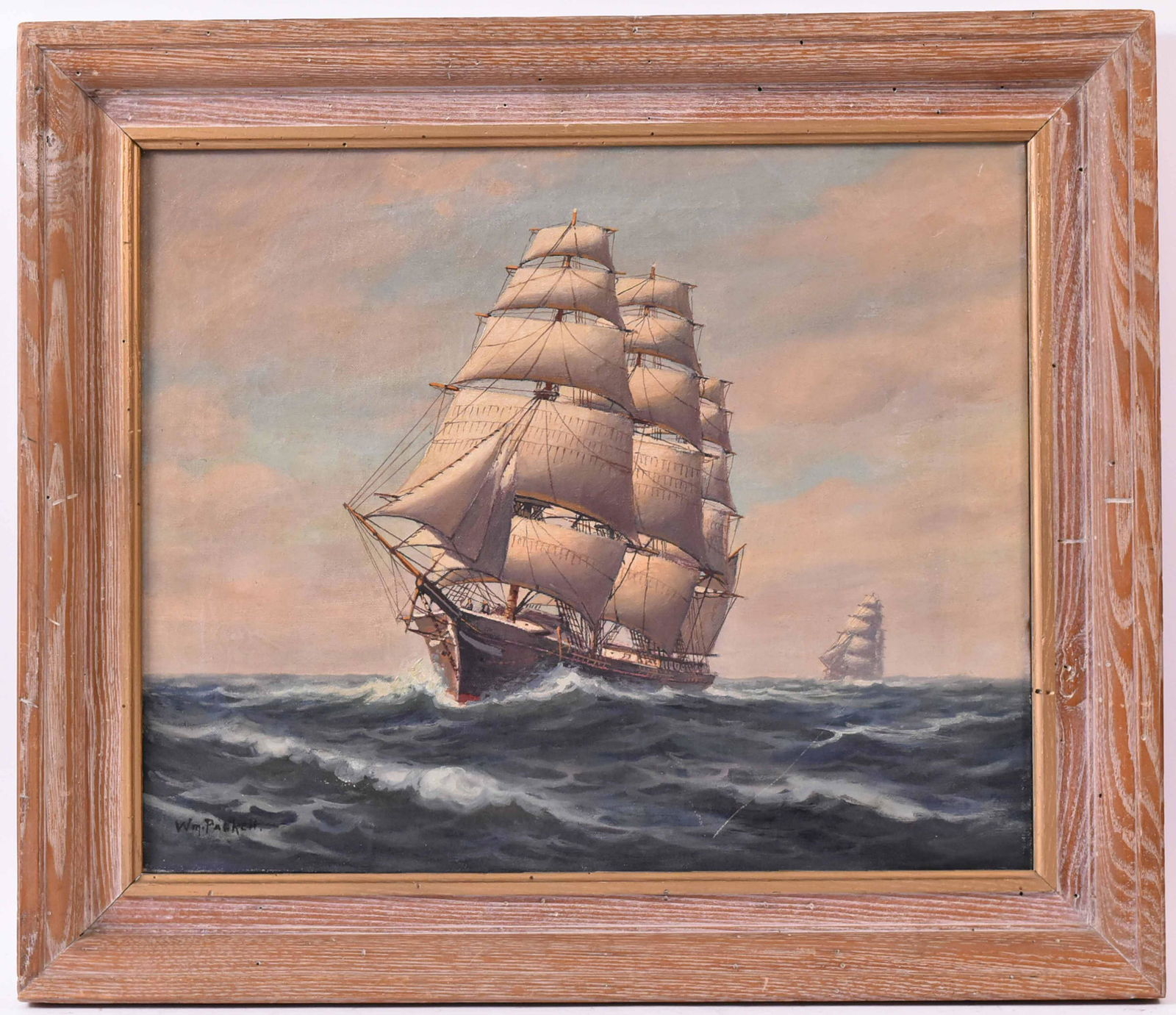 Oil on Canvas Clipper Ship, William Paskell: (American 1866 - 1951) Signed l.l. Size: 18"h x 22"w