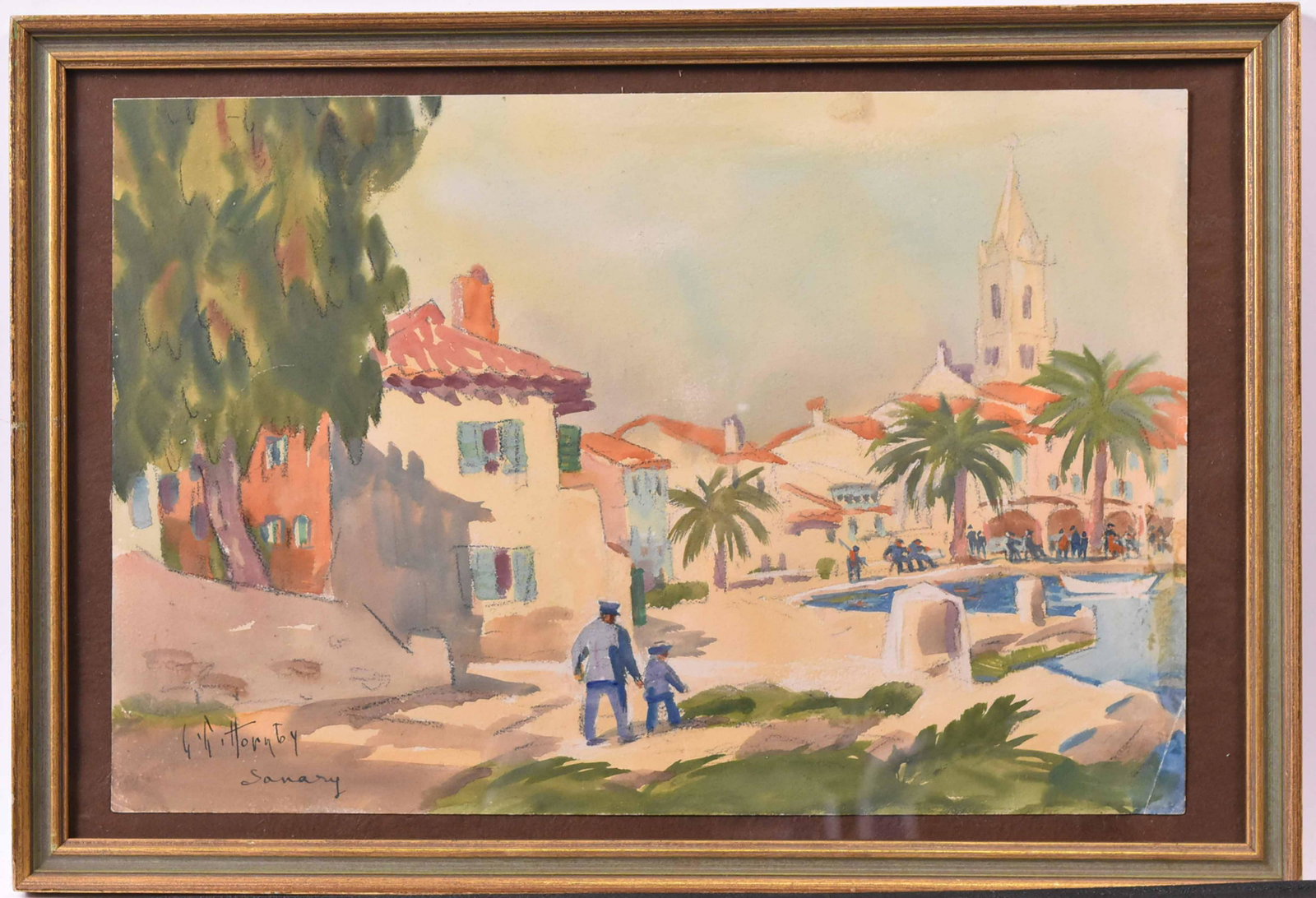 Watercolor, Sanary France, Lester G. Hornby: (American, 1882-1956) signed l.l. "L.G. Hornby, Sanary." Sight size: 10-3/4"h x 16"w