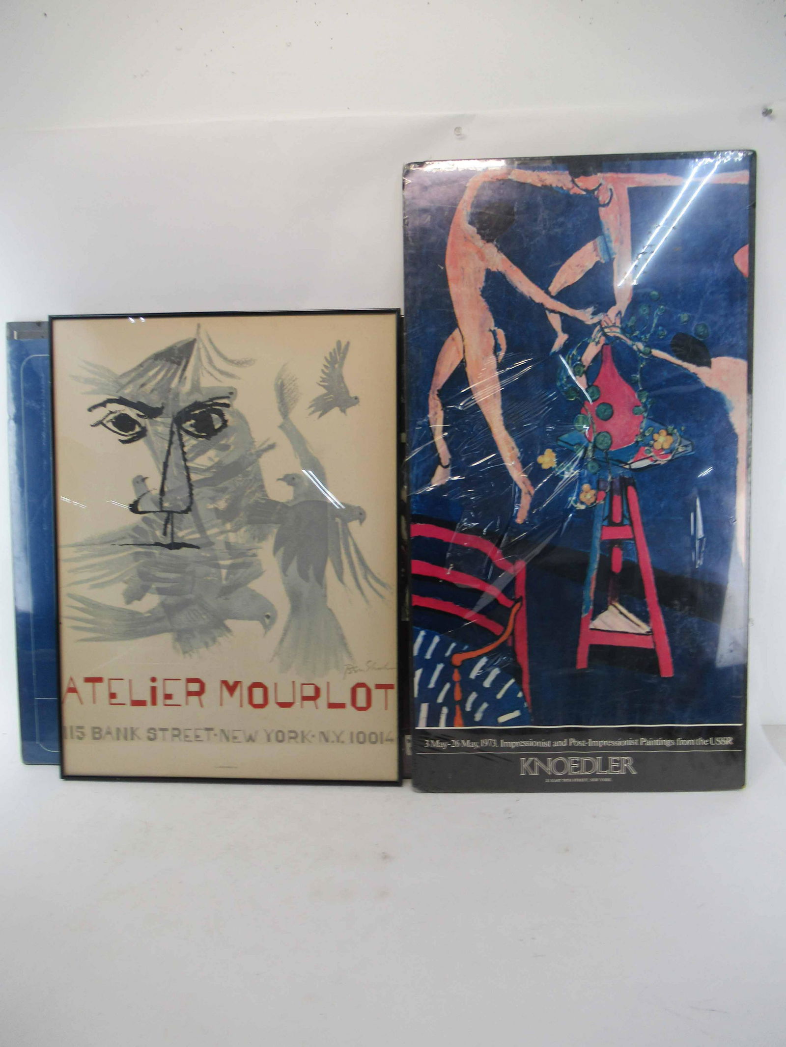 Group of Assorted Modern Art Posters: Group of Assorted Modern Art Posters from various artists including Ben Shahn, Knoedler, Faun Soriano and Jacob Borges. Used condition, wear, worn, foxing, staining. Ben Shahn framed size approx 21" x