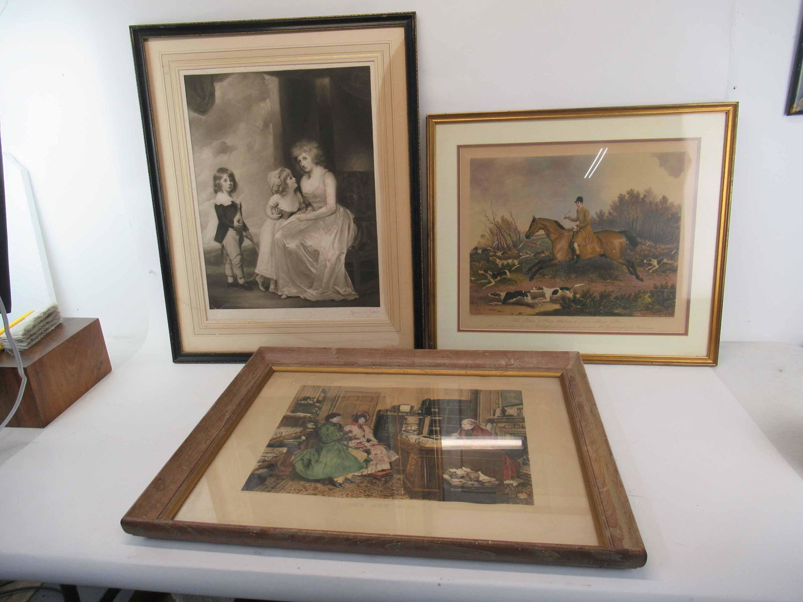 George Romney Style Mezzotint by JB Pratt: George Romney Style Mezzotint by JB Pratt. Together with Fox Hunting scene print, Print of the The New Will. Used condition, wear, worn stains holes. largest ...New Will framed size 23" tall x 28 1/2"