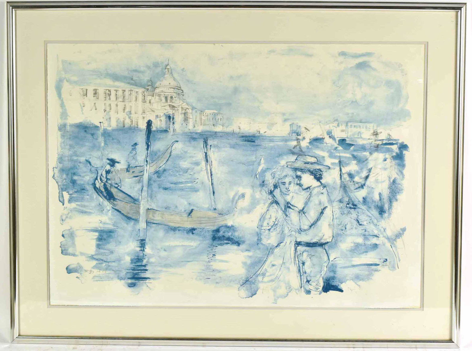 Lithograph, Venetian Scene, Edna Hibel Plotkin: (American, b. 1917) 24-1/4"h x 34-1/4"w