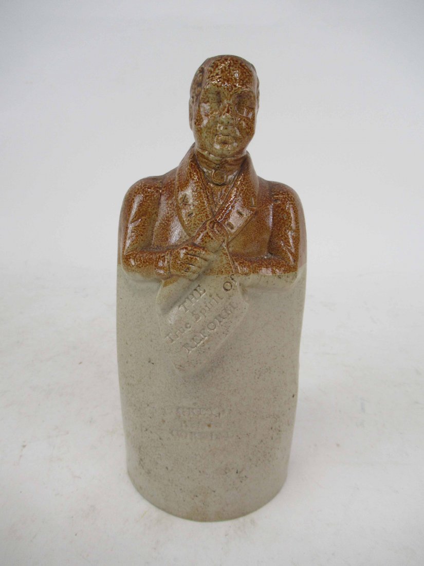 Doulton Lambeth Stoneware Reform Flask: Doulton Lambeth Stoneware Reform Flask of Lord Gray. Used condition, chip to base. 9" tall x 4".