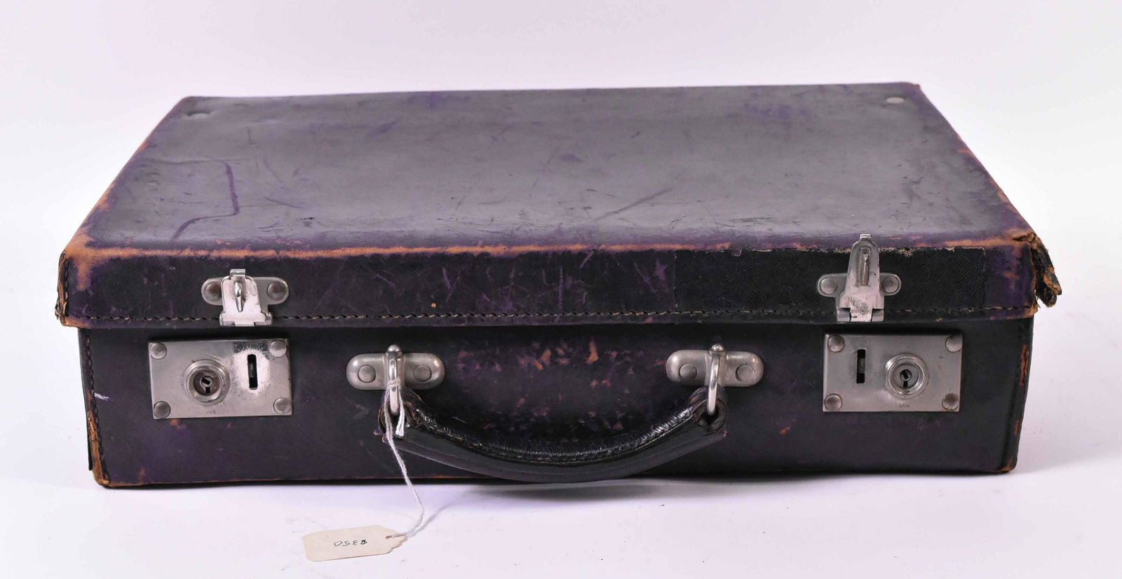 Vintage Continental Leather Toiletries Case: Fitted with various bottles, many with sterling silver tops. 12" x 18"