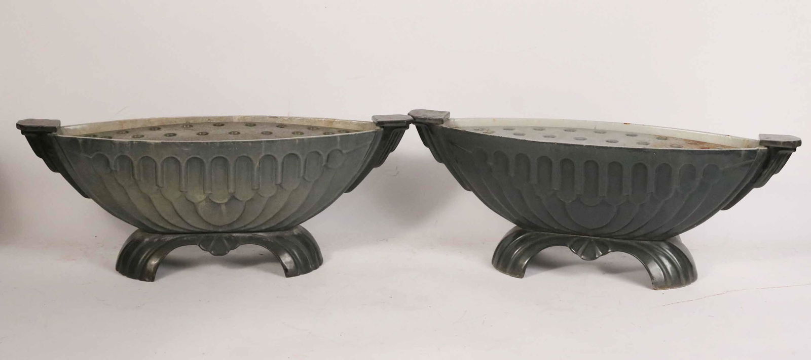 Two Art Deco Style Enameled Cast-Iron Planters (1 of 6)