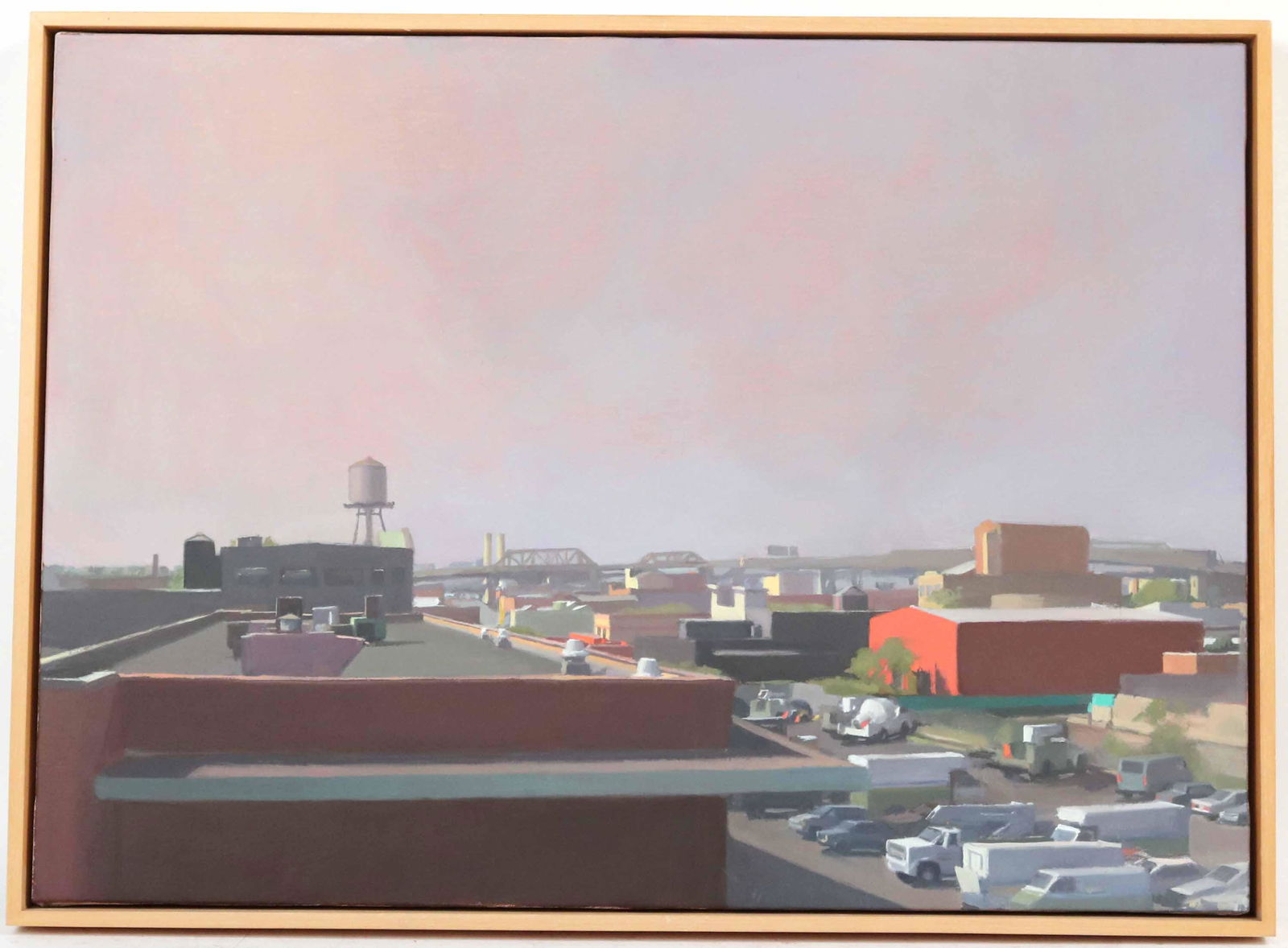Oil on Linen Cityscape, Diana Horowitz: Signed, titled and dated verso on the stretcher. Diana Horowitz "Morning B.Q.E." 1995. Size: 14"h x 18"w