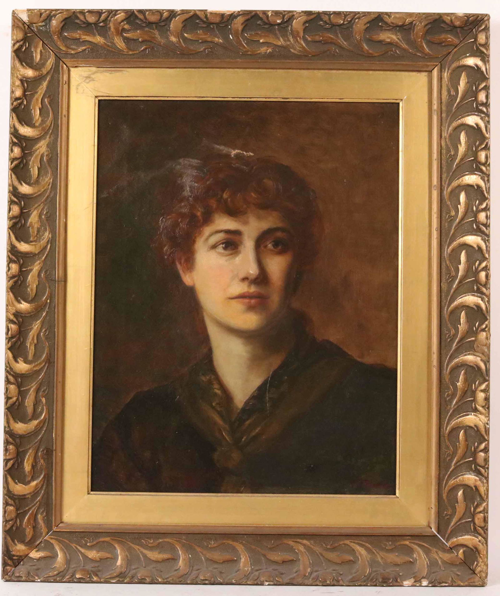 Valentine Cameron Prinsep, Oil on Canvas Portrait: (English, 1838-1904) portrait of a woman, signed l.r. "V. Prinsep." 17-1/2"h x 13-1/2"w