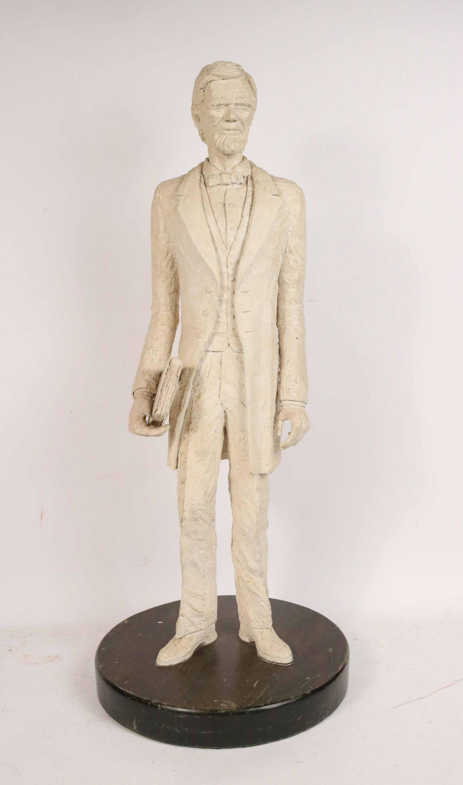 Carved Wood & Plaster Sculpture, Abraham Lincoln: Signed Dino, dated '78. Some losses and scratches to base. 35"h x 14-3/4"dia.