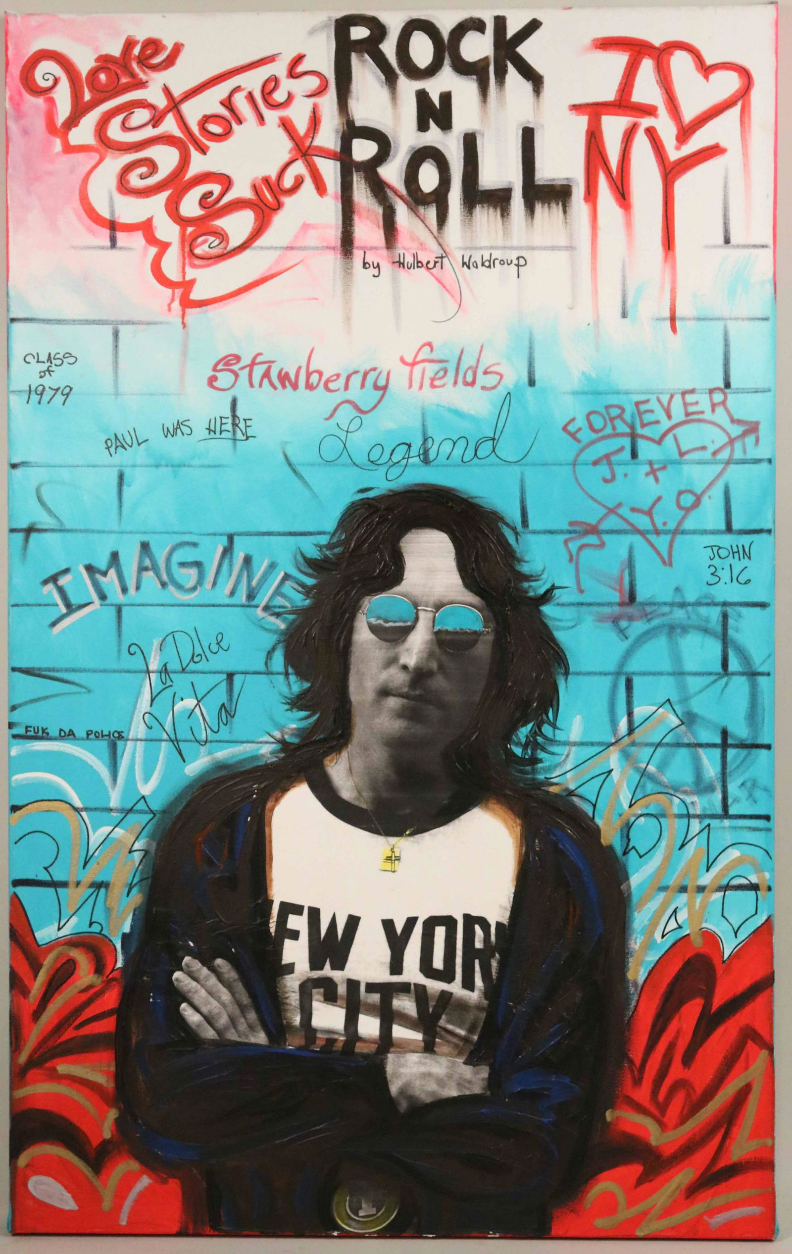 Hulbert Waldroup, Oil on Canvas, Rock-n-Roll: (American, 20th/21st C.) Rock-n-Roll, John Lennon. 4'9-3/4"h x 36"w