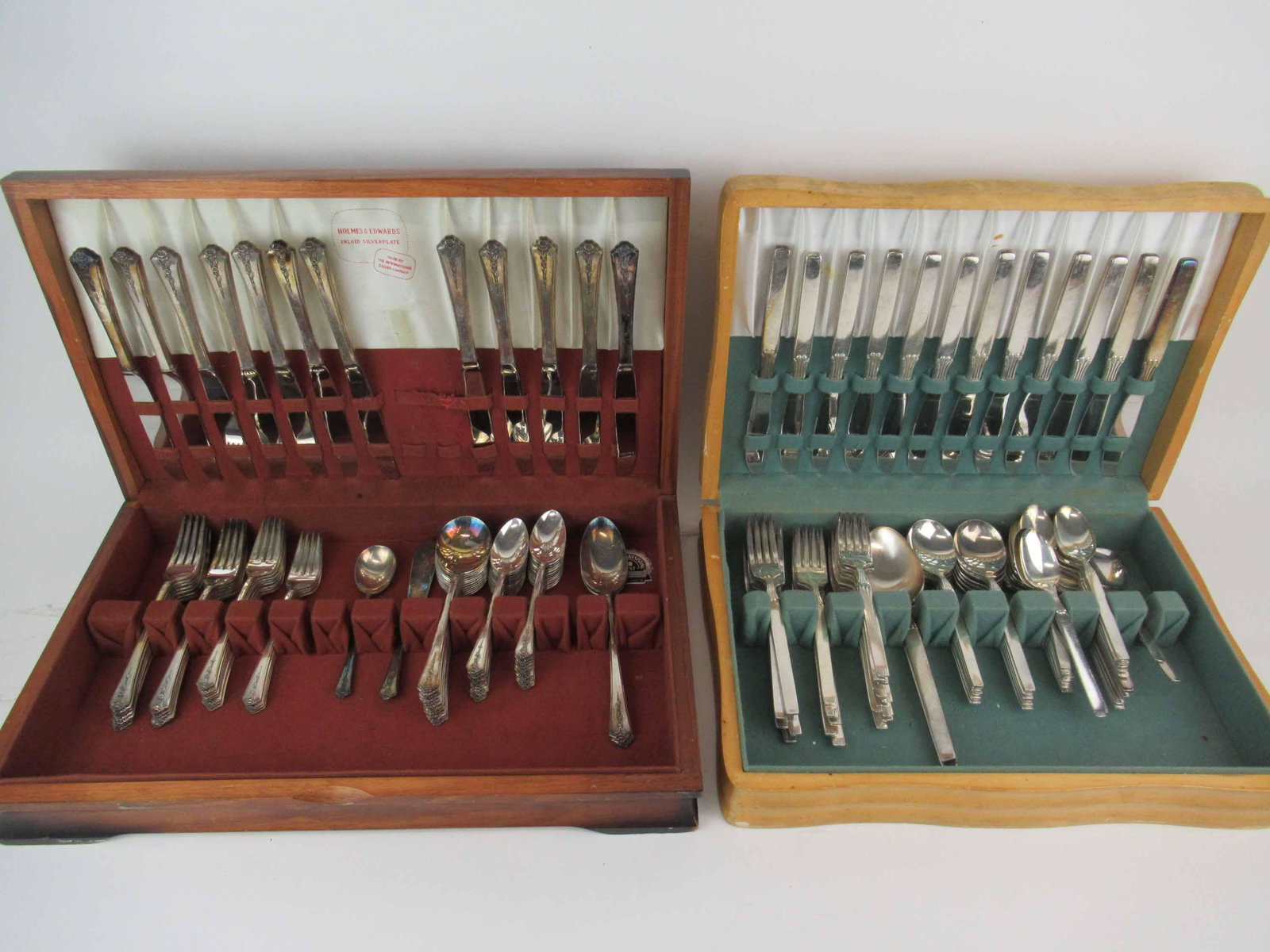 Onieda Twilight Silver Plate Flatware Service: 77 Piece Set of Oneida Twilight Silver Plate Flatware Service. Together with a 76 piece set of Holmes and Edwards Spring Garden Silver plated flatware service. Used condition, wear, worn.
