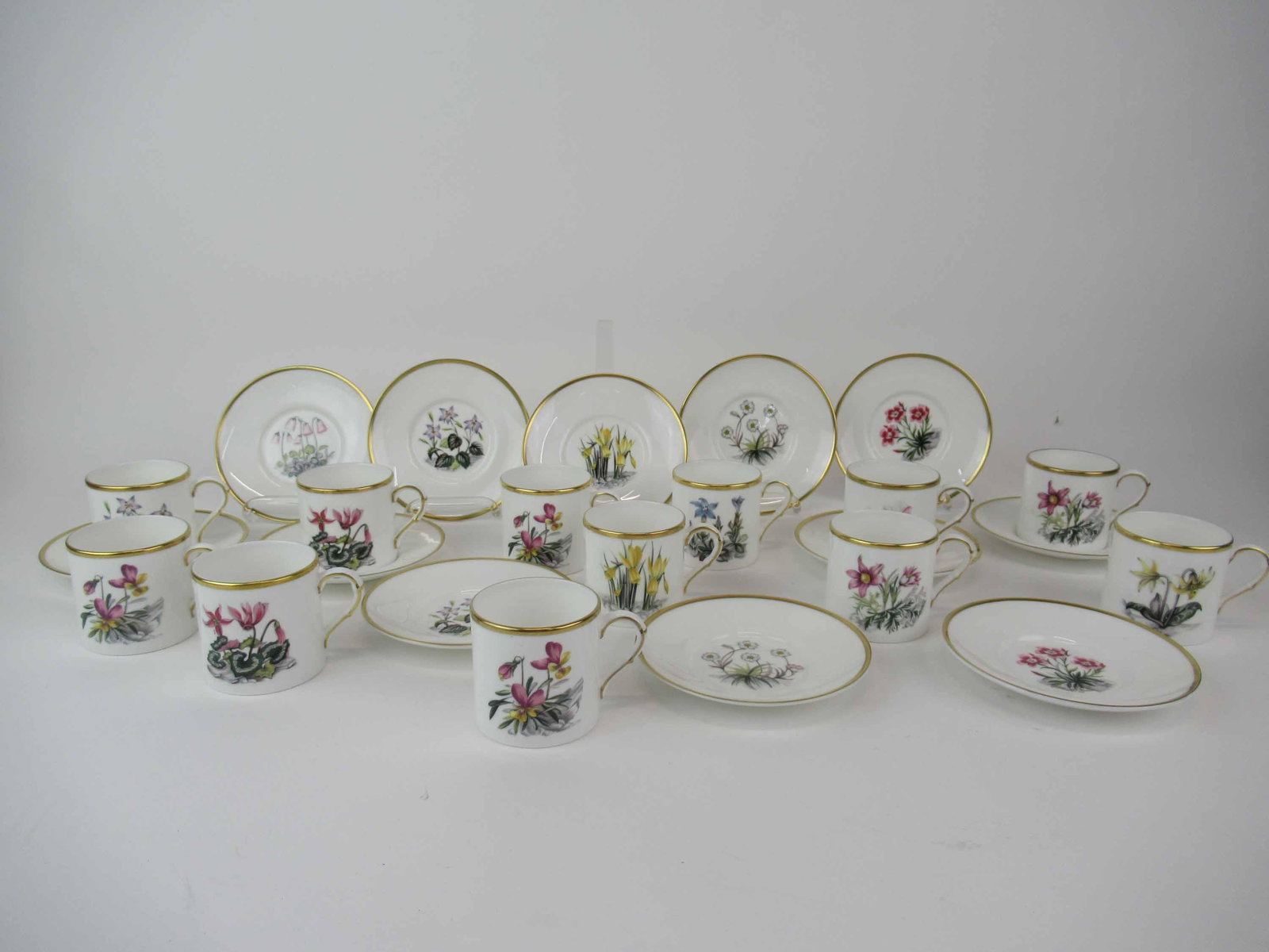 12 Royal Worcester Alpine Flowers Demitasse Cups: Set of 12 Royal Worcester Alpine Flowers Demitasse Cups and Saucers. Used condition.