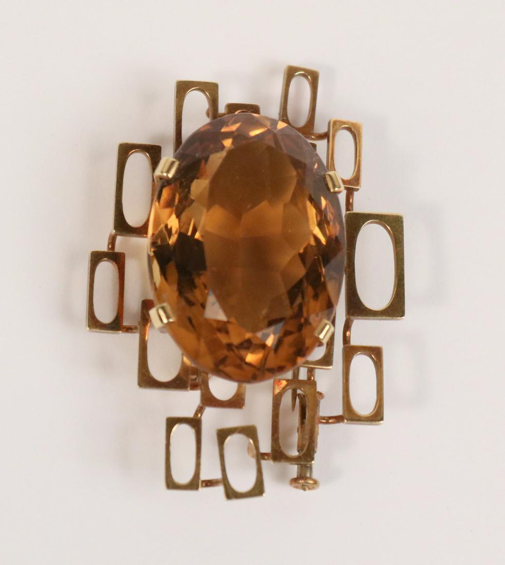Modernist Yellow Gold & Citrine Brooch (1 of 4)