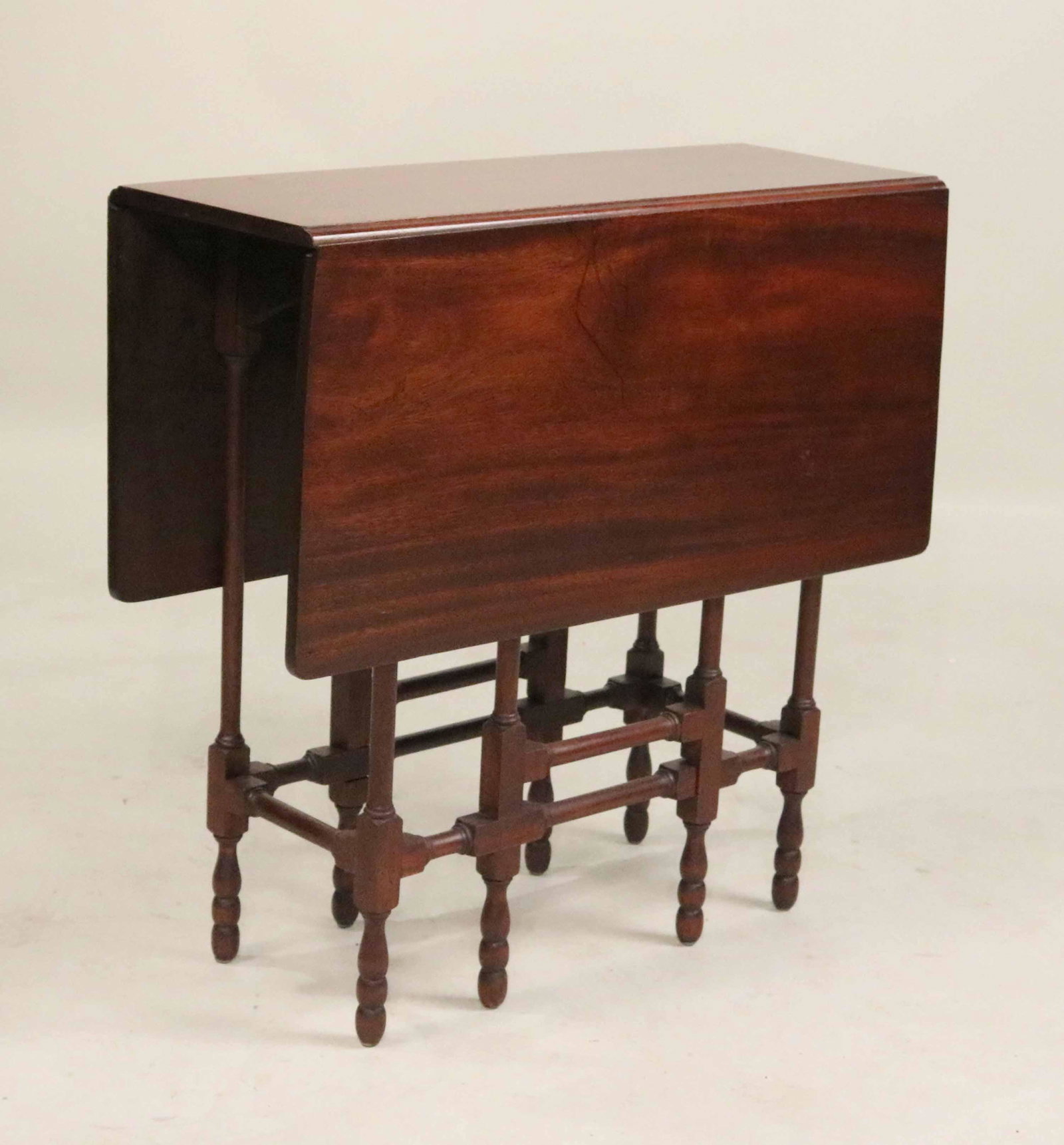 George III Style Mahogany Spider-Leg Table: English Taste, 20th C. with frieze drawer. 28-1/2"h x 11-1/2"w (closed) x 38"w open x 30"d