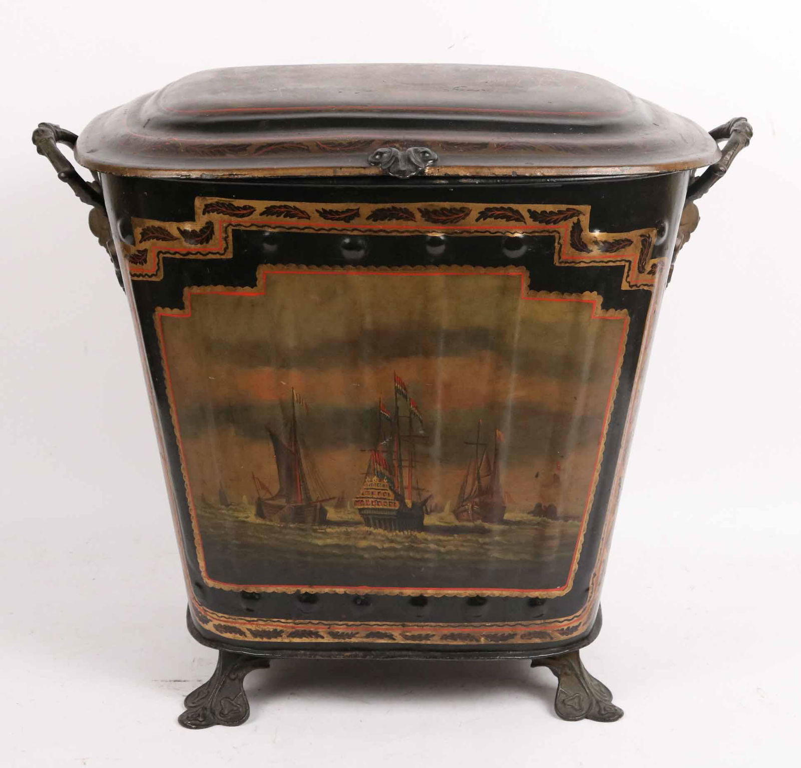 Coal Scuttle Painted Ship Motif (1 of 8)