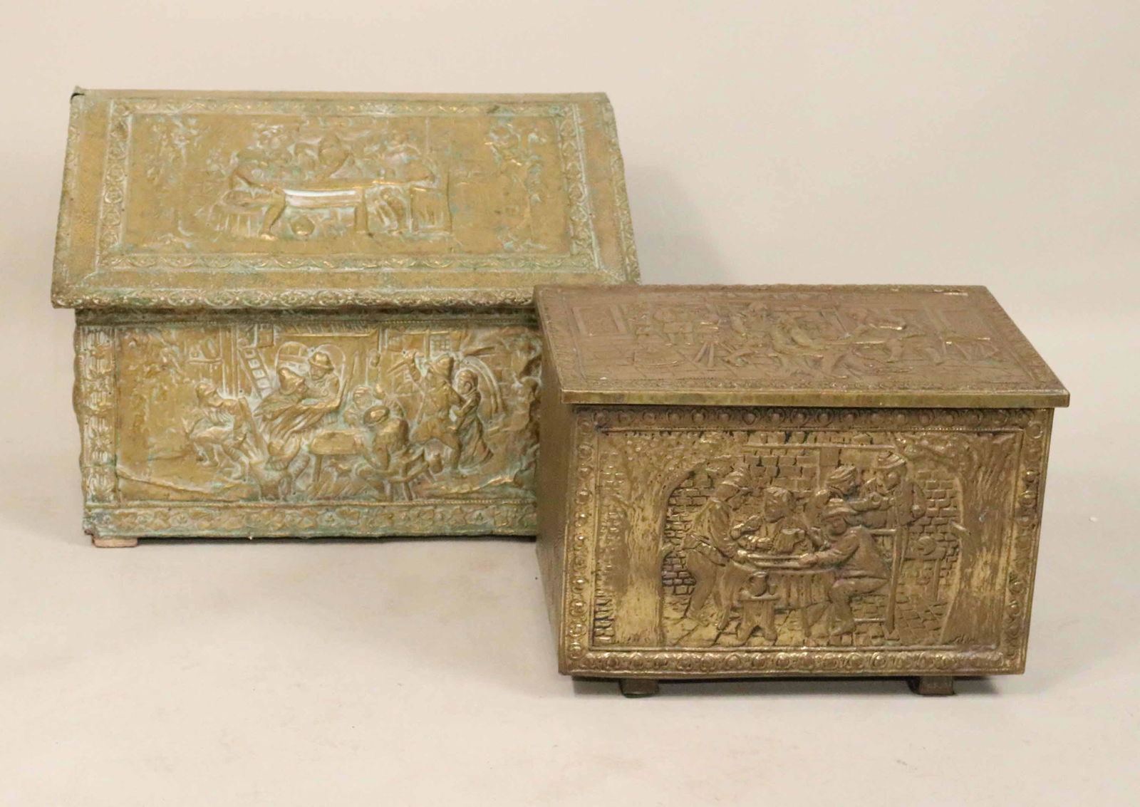 Two Brass Repousse Kindling Boxes (1 of 7)