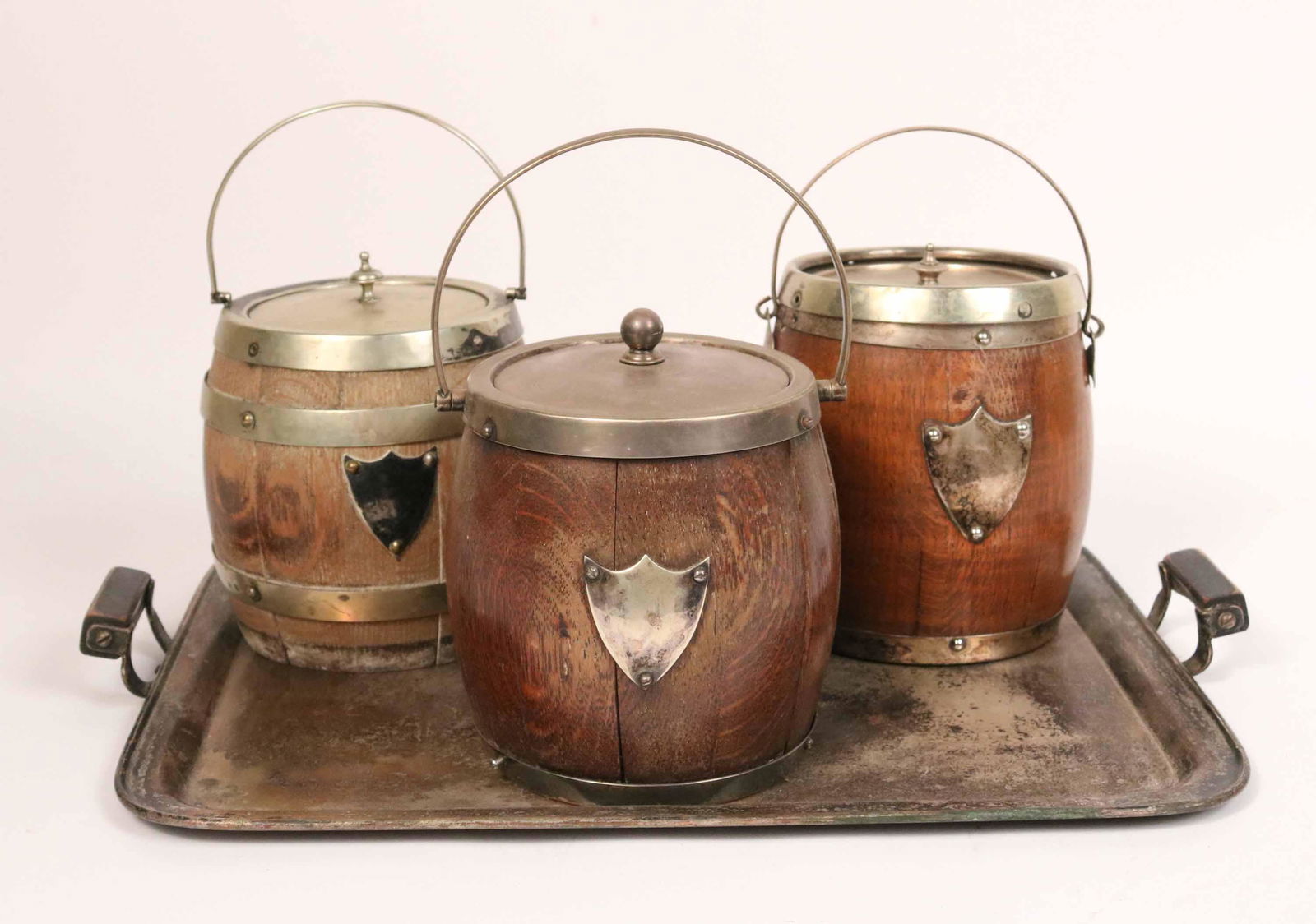 Group of Silver-Mounted Oak Ice Buckets (1 of 7)