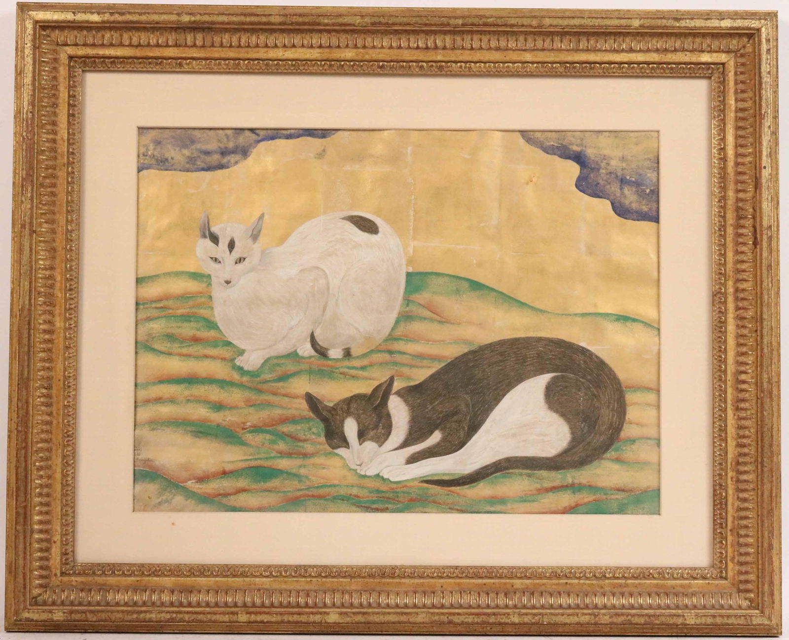 Japanese Mixed Media on Paper, Two Cats (1 of 7)