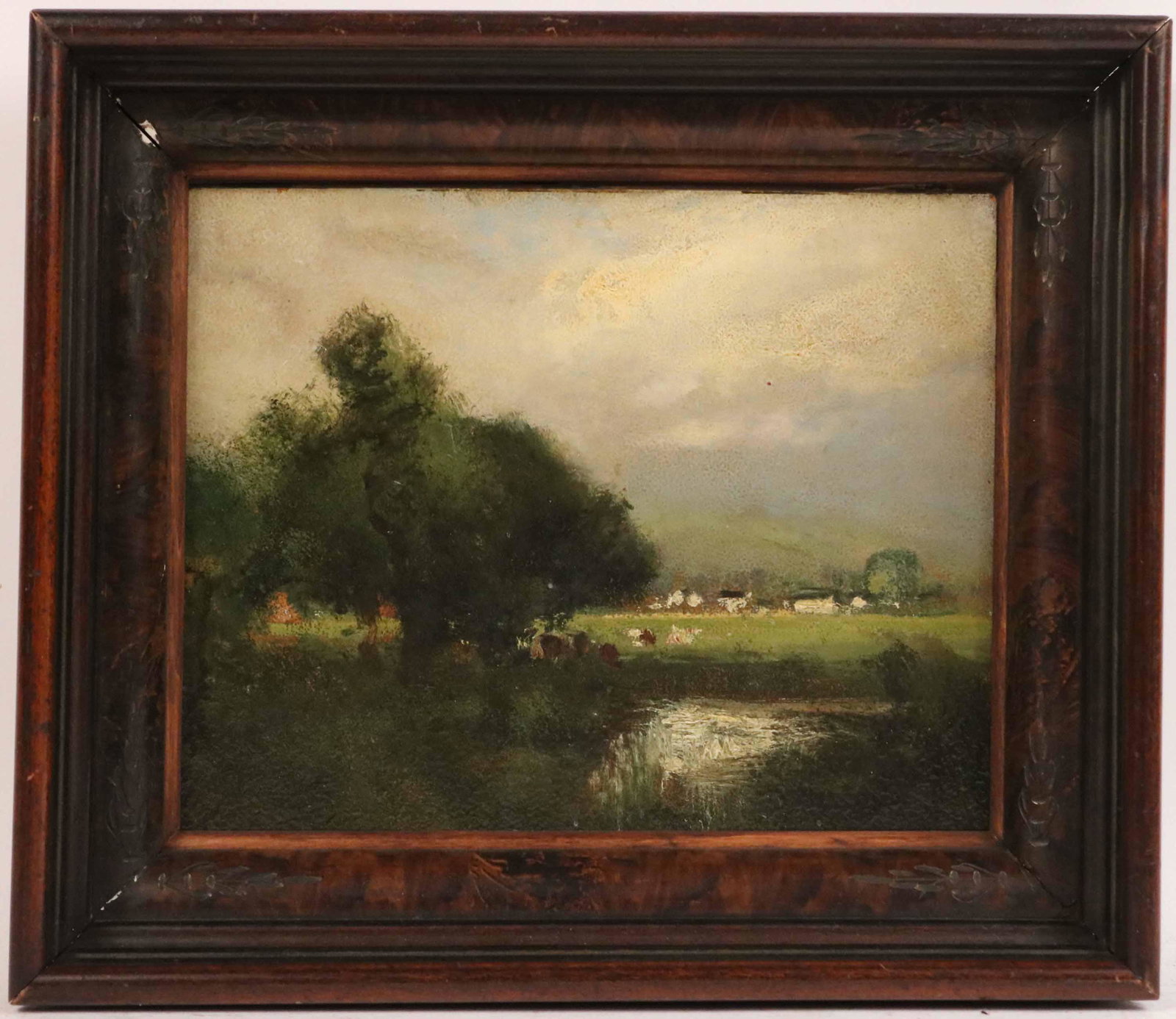 William Keith, Oil on Board, Pastoral Landscape: (American, 1838-1911) American School, labeled on verso, William Keith. 8-1/2"h x 10-1/2"w