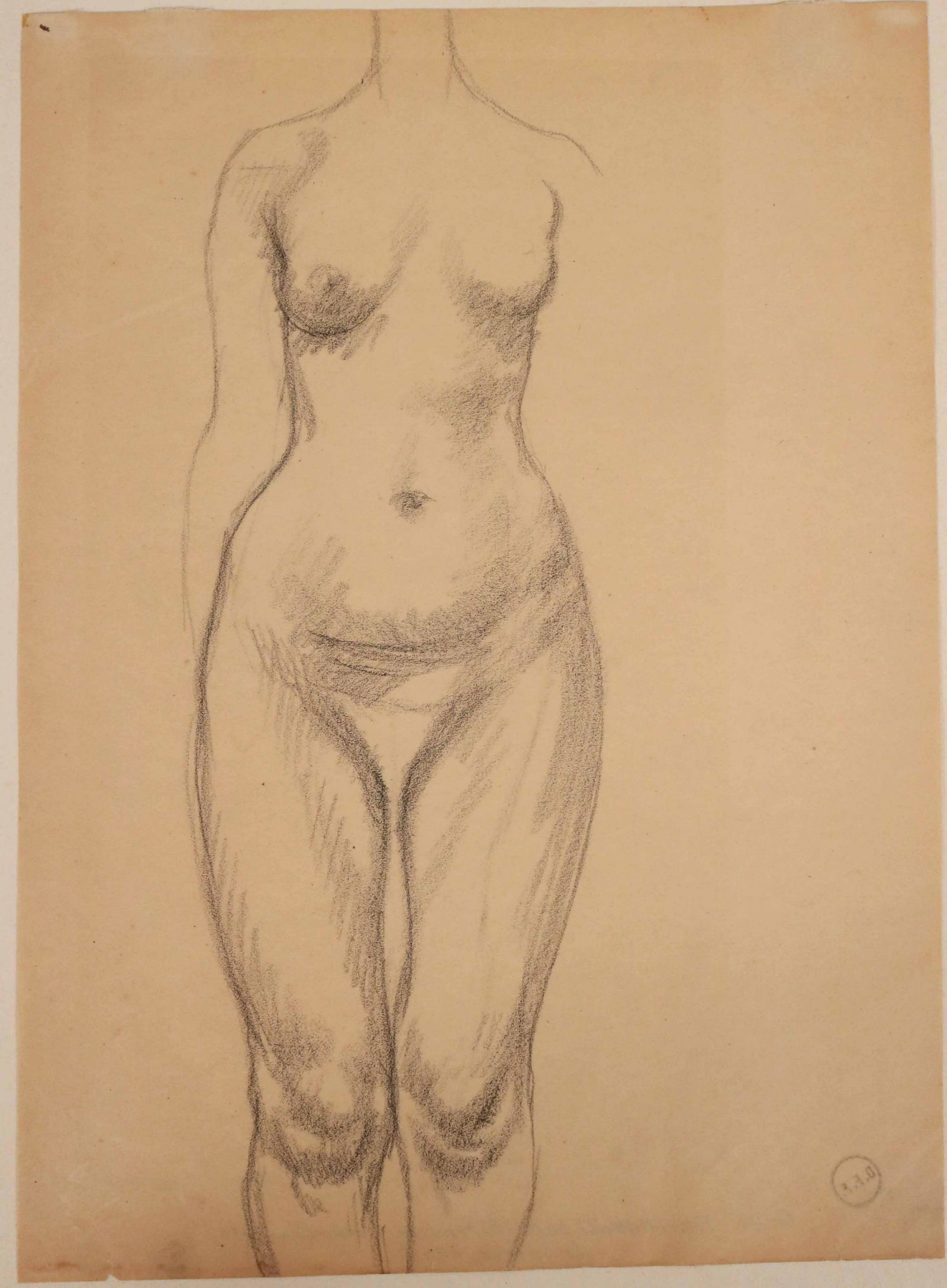 Theophile Alexandre Steinlen, Graphite Nude Torso: French, (1859-1932), on paper 11"h x 6-1/2"w