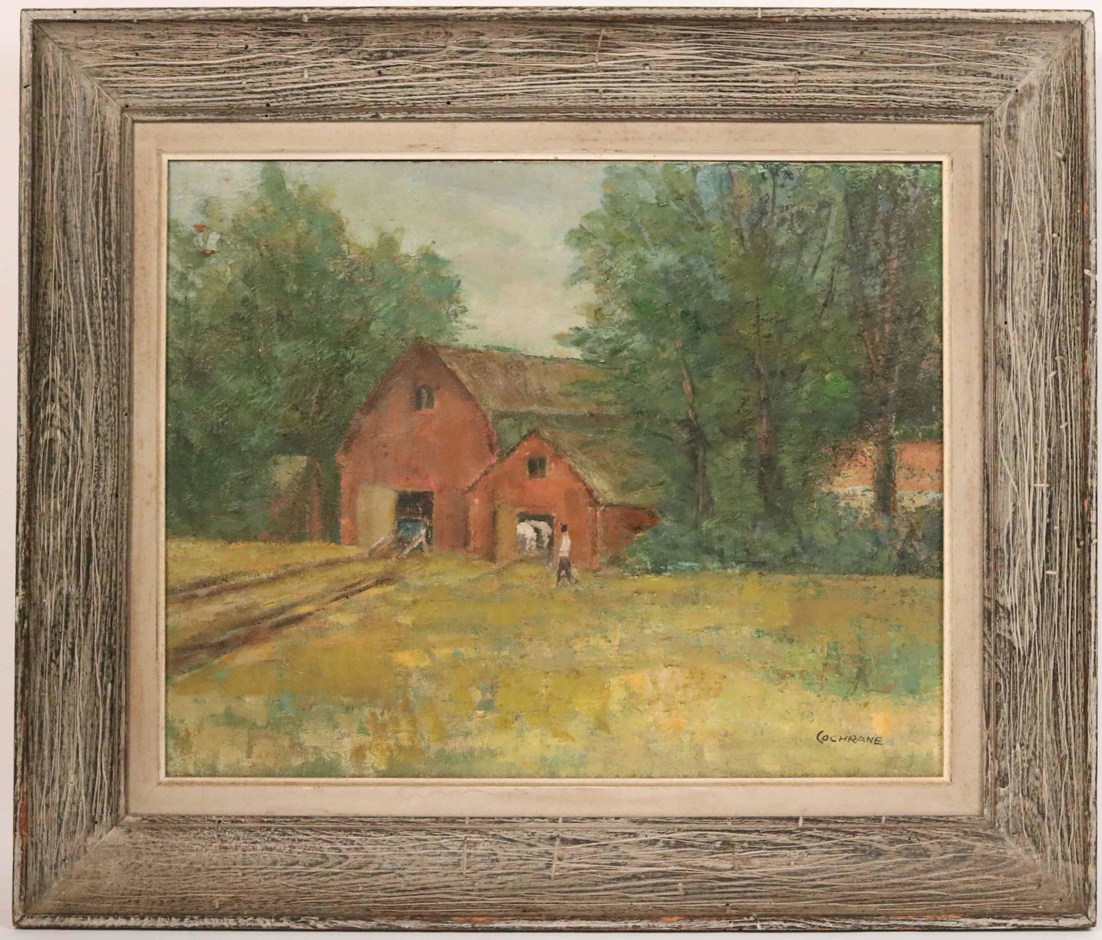 Oil on Canvas, Red Barn in Landscape (1 of 6)