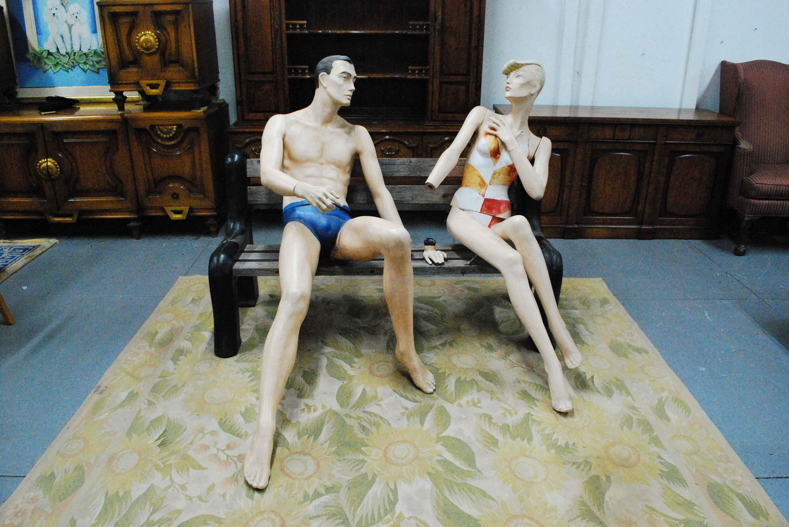 Two Mannequin Beach Goers on a Bench (1 of 6)