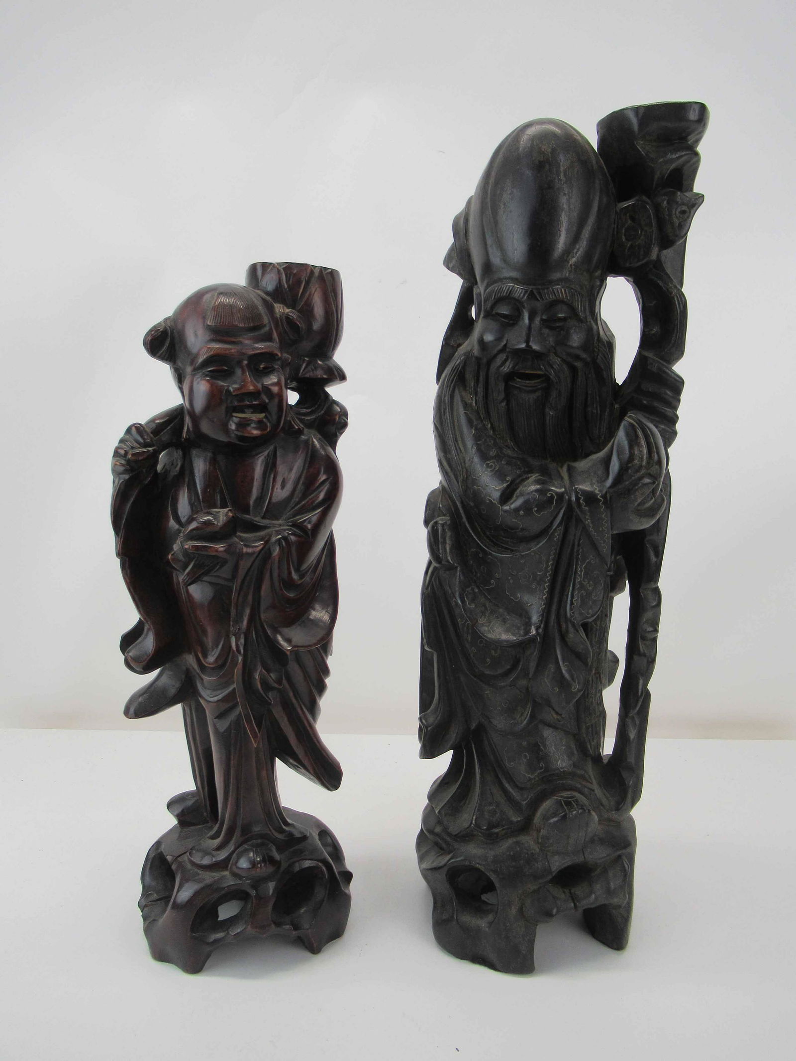 Asian Carved Wood and Silver Inlaid Figure (1 of 10)