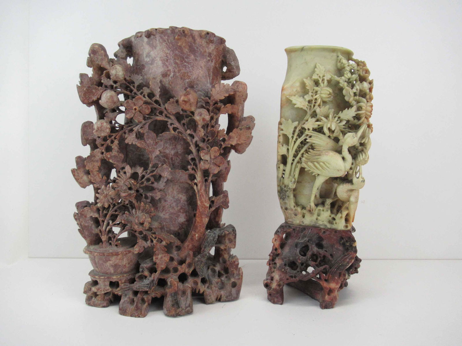 Two Oriental Carved Soap Stone Vases (1 of 9)
