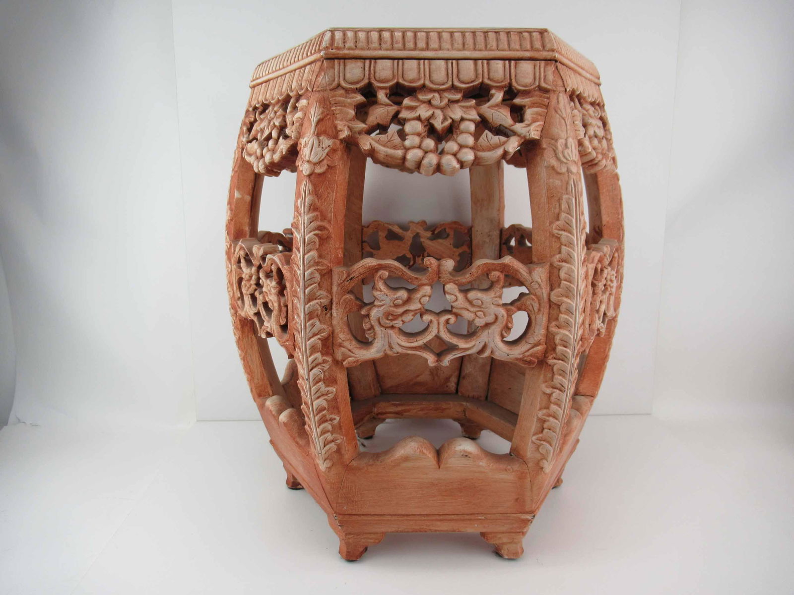 Asian Style Carved Wood Garden Seat (1 of 5)