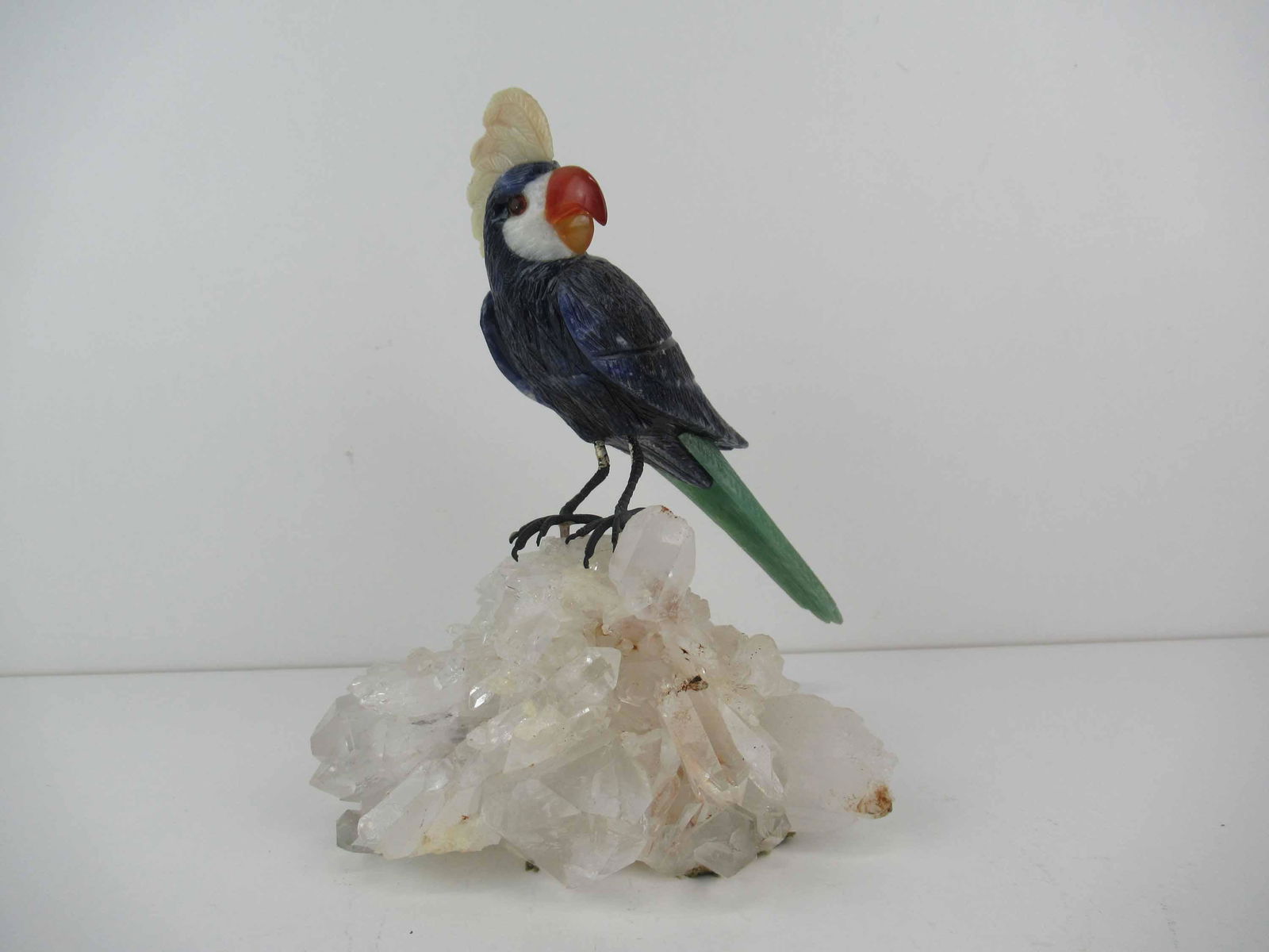 Carved Hardstone Bird Mounted on Quartz (1 of 5)