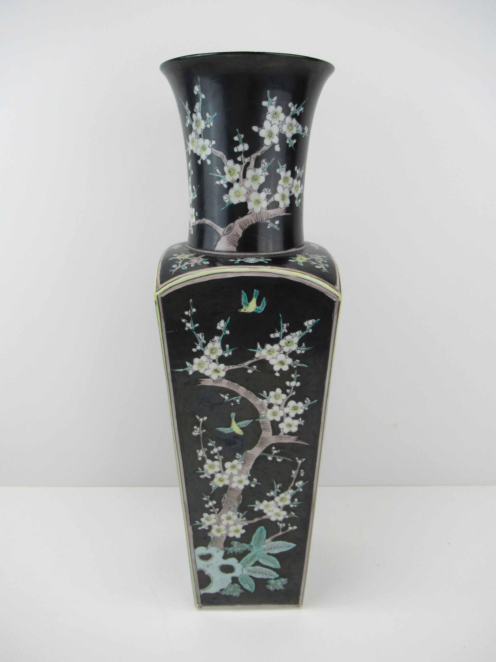 Asian Style Tall Cherry Blossom Black Vase (1 of 6)
