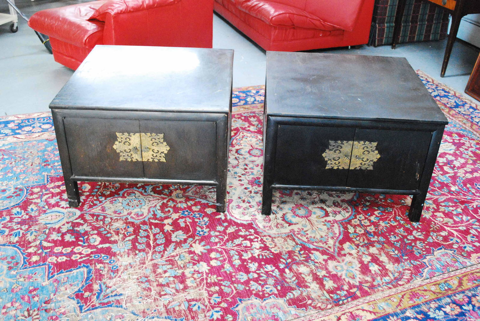 Pair of Asian Style Dark Stained End Cabinets (1 of 8)