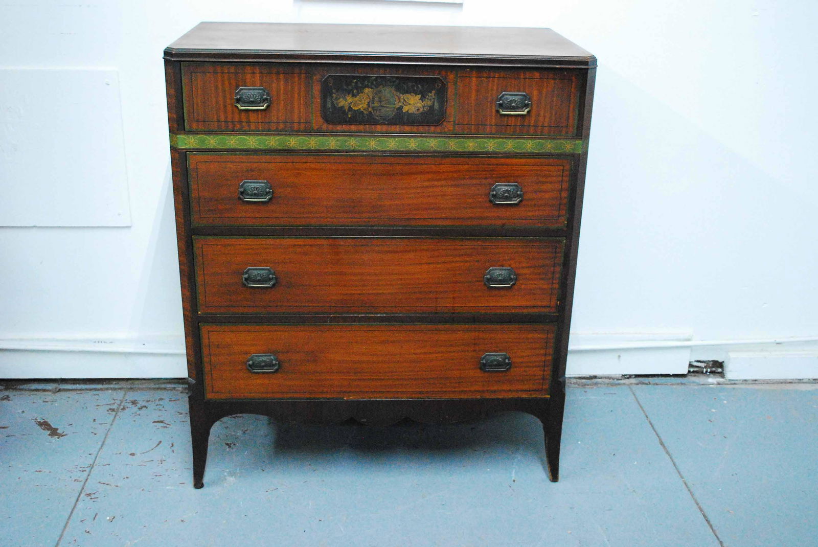 Widdicomb Floral Decorated Tall Chest of Drawers (1 of 8)