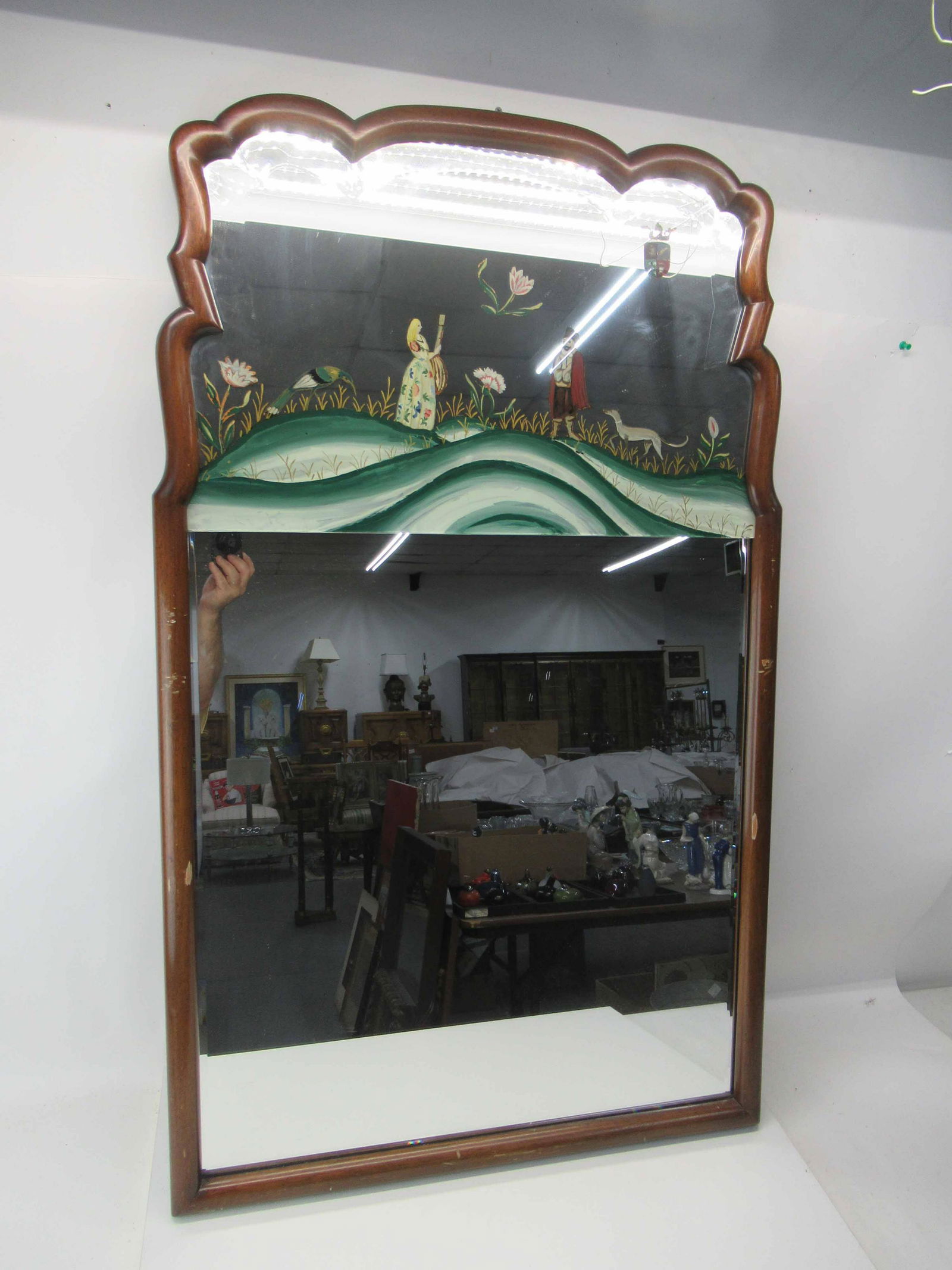 Continental Mahogany Two Part Eglomise Mirror (1 of 4)