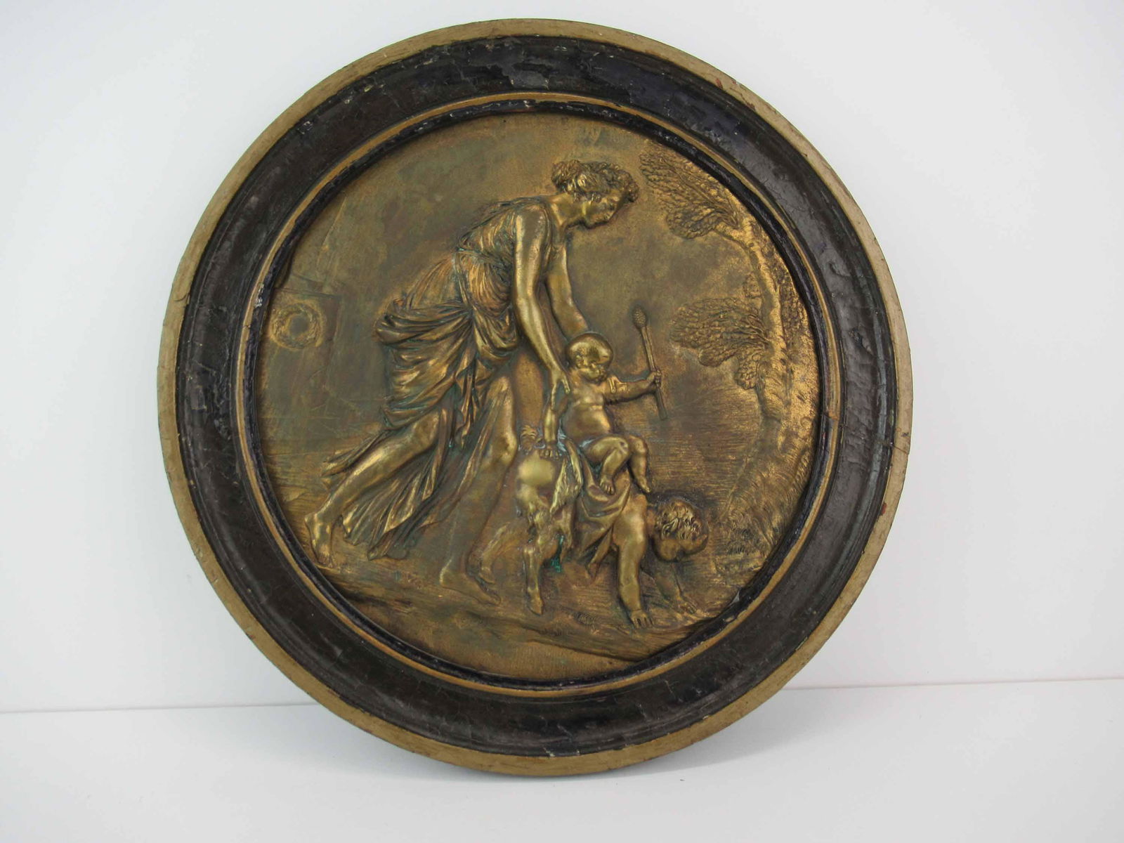 French Cast Bronze Bas Relief Satyr Round Plaque (1 of 5)