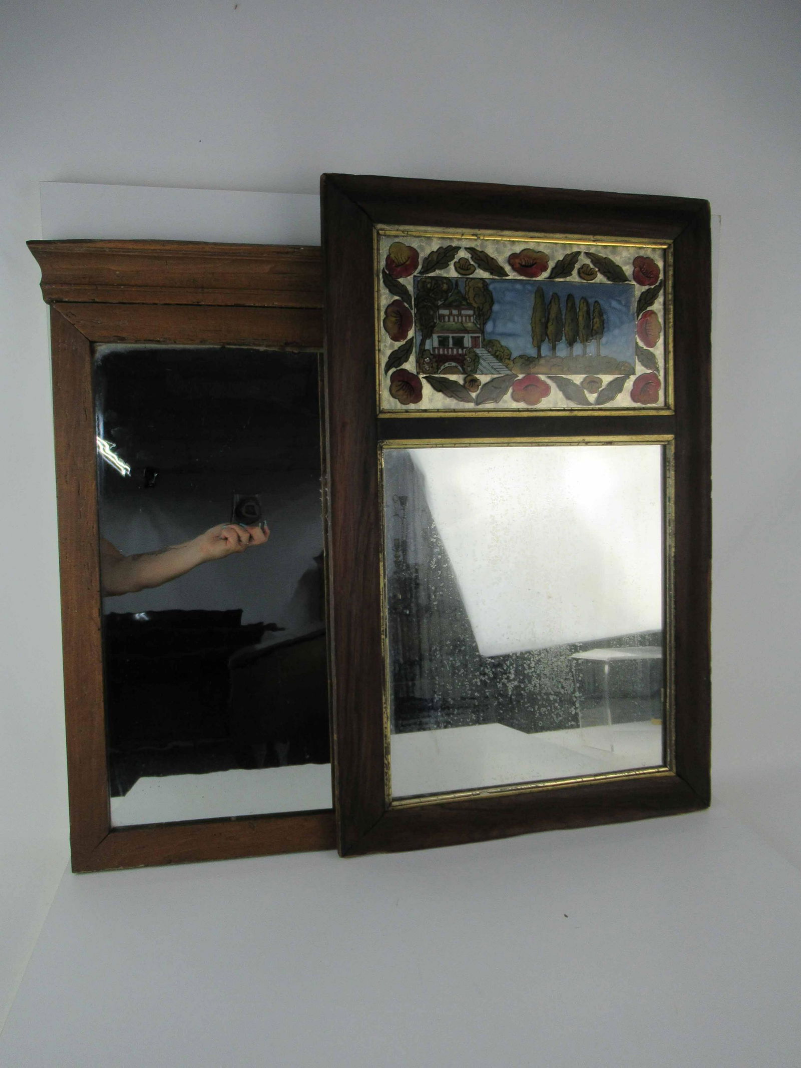 Antique Reverse Painted Two-Part Mirror (1 of 6)