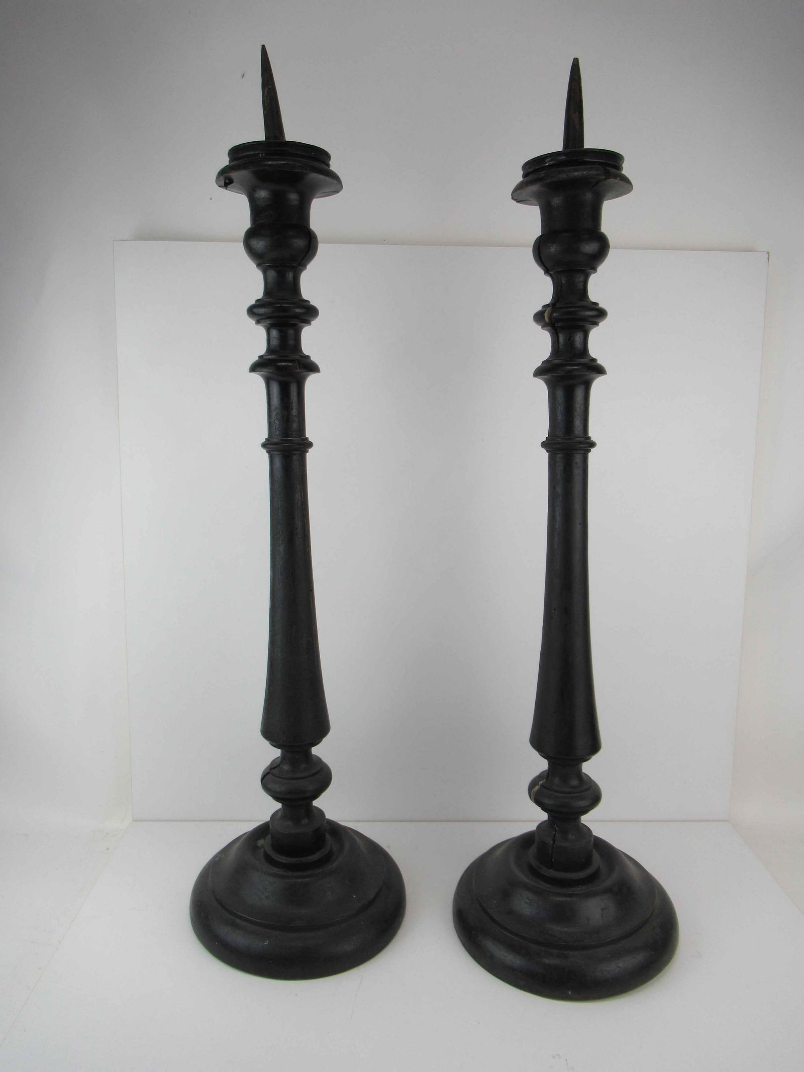 Pair of Turned Wood Pricket Candlesticks (1 of 5)