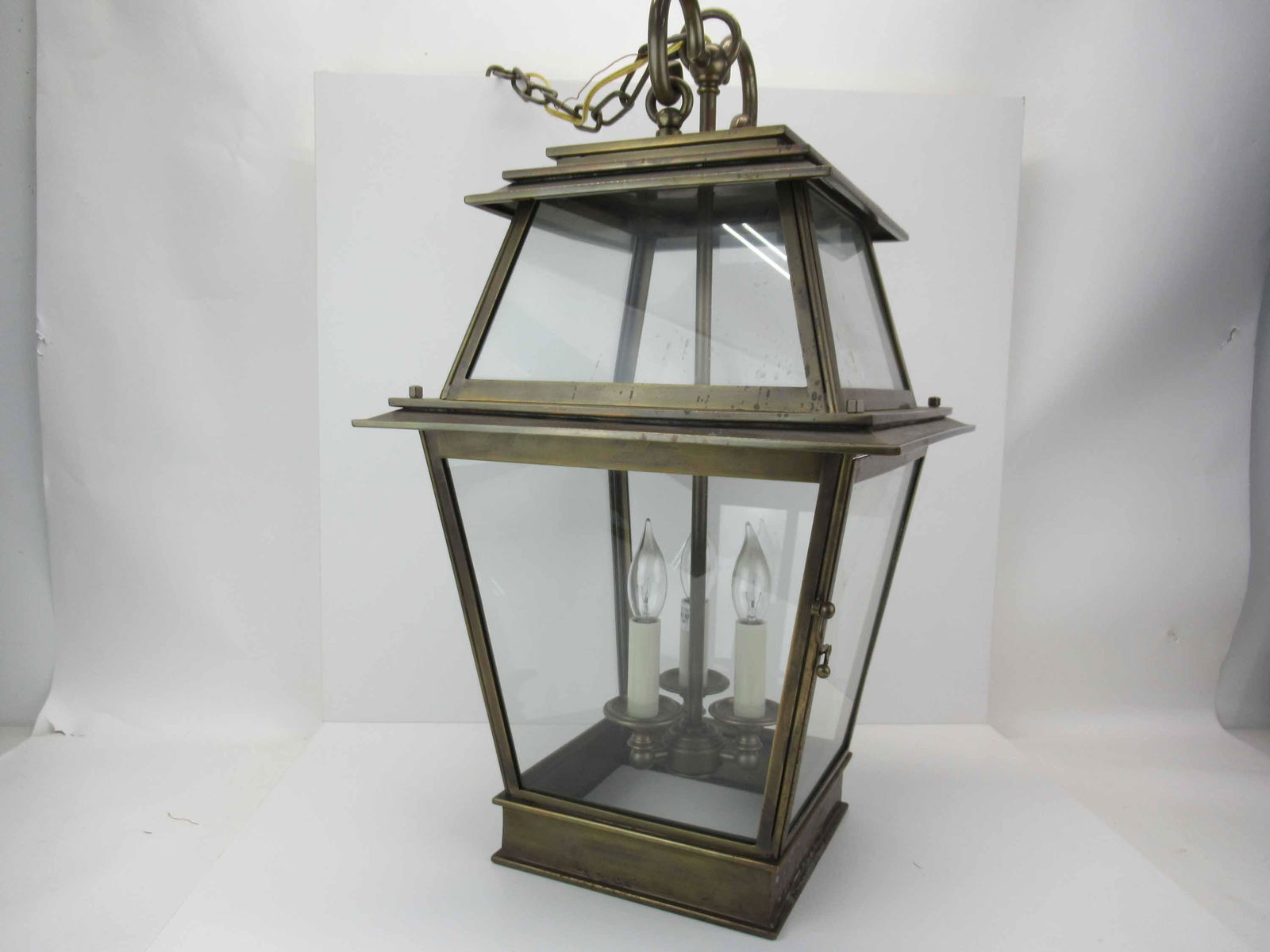 Large Brass Hanging Lantern Lighting Fixture (1 of 6)
