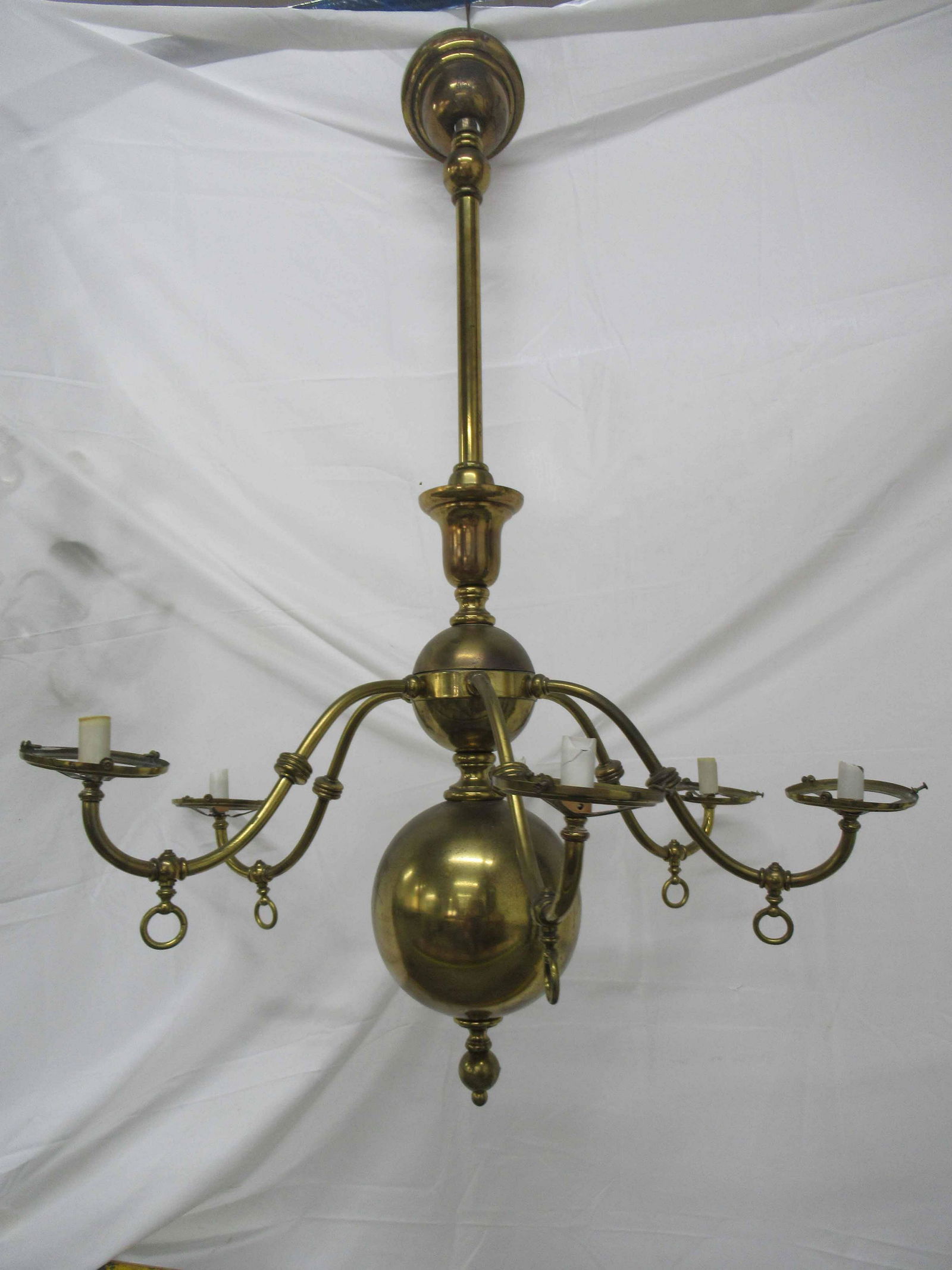 Dutch Style Brass Six Light Hanging Chandelier (1 of 3)