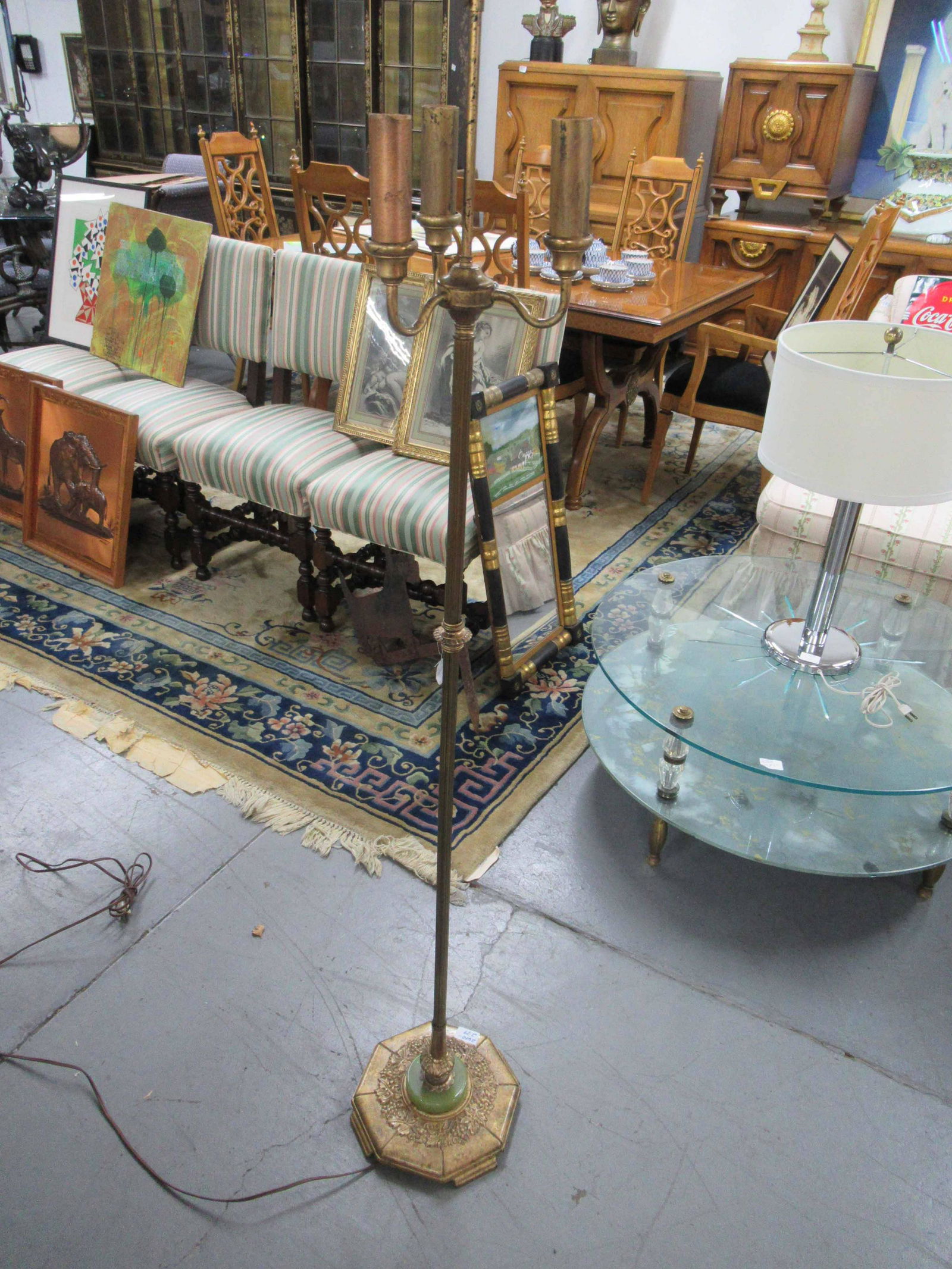 Vintage Metal Torchiere Floor Lamp with Onyx Base (1 of 4)