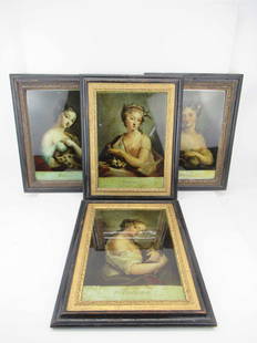 'The Four Seasons' Prints after Rosalba Carriera Estima: 'The Four Seasons' Prints in the style of Rosabla Carriera. Used condition, wear, worn, not examined outside frame. Frames size 14 3/4" x 18 3/4"