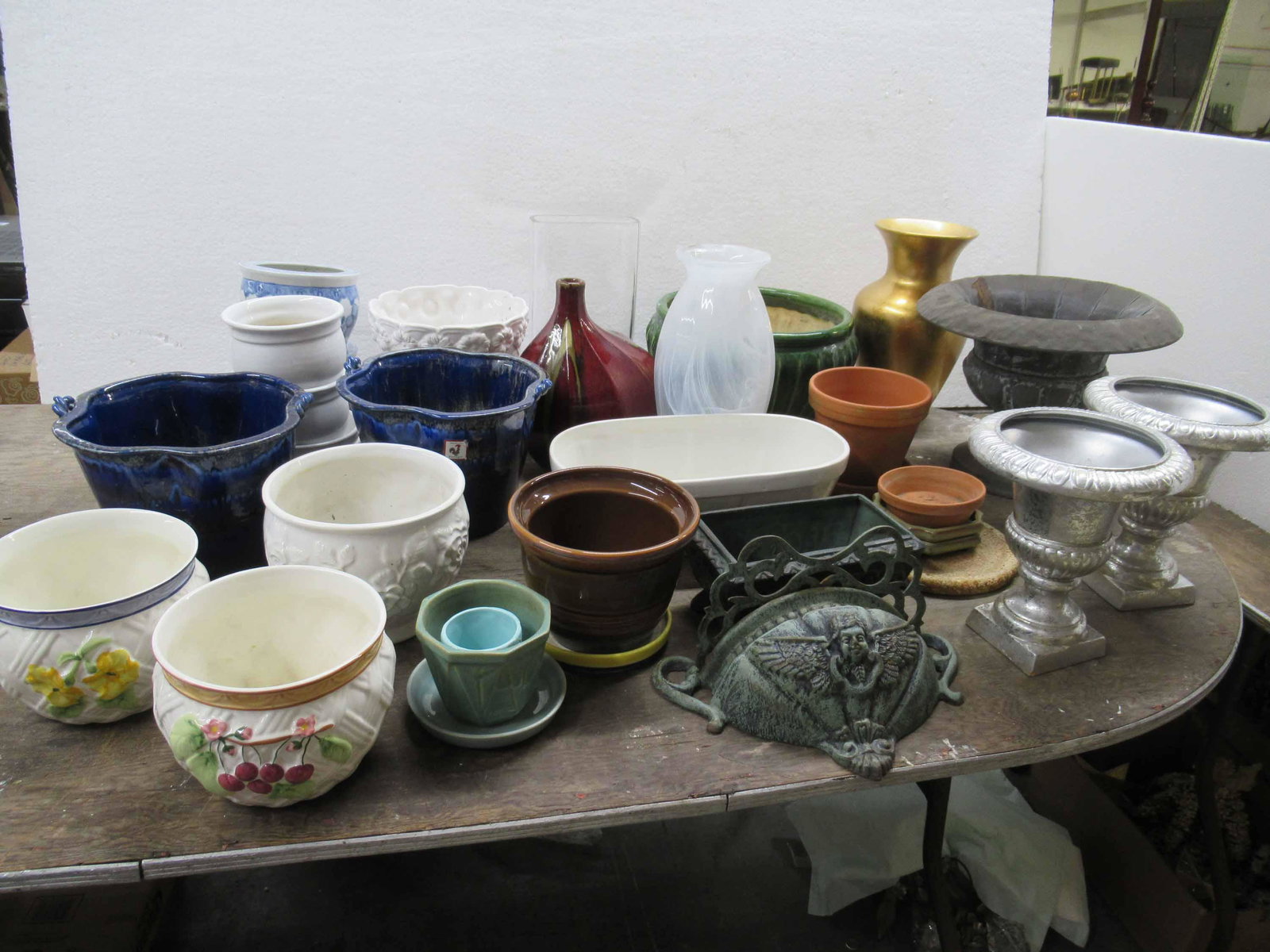 Large Group of Assorted Flower Pots and Planters: Large Group of Assorted Flower Pots and Planters, used condition, wear/worn, dirty, some with chips